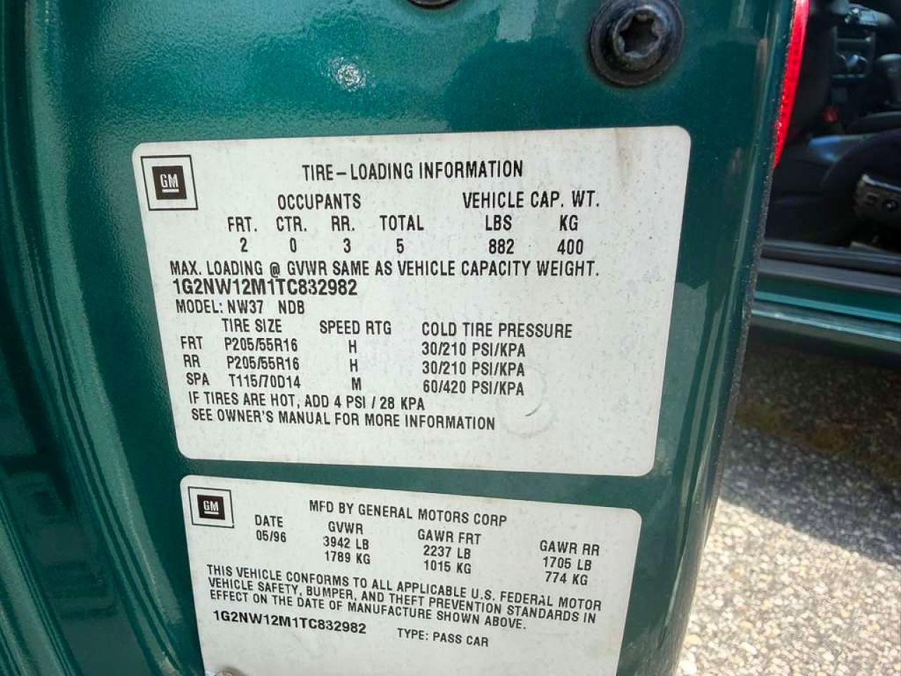 1996 Pontiac Grand Am Gt Green vin: 1G2NW12M1TC832982