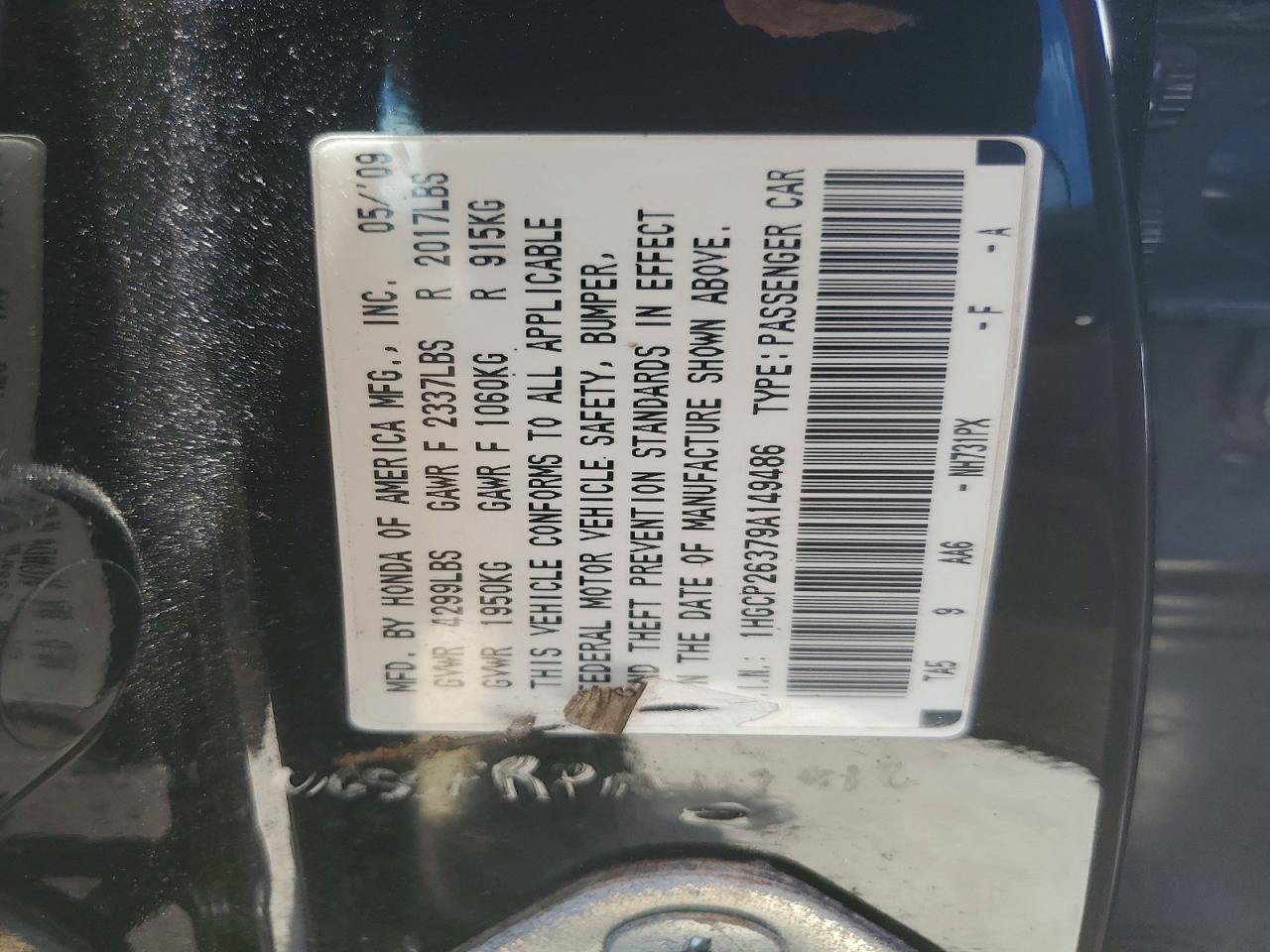 2009 Honda Accord Lx Black vin: 1HGCP26379A149486