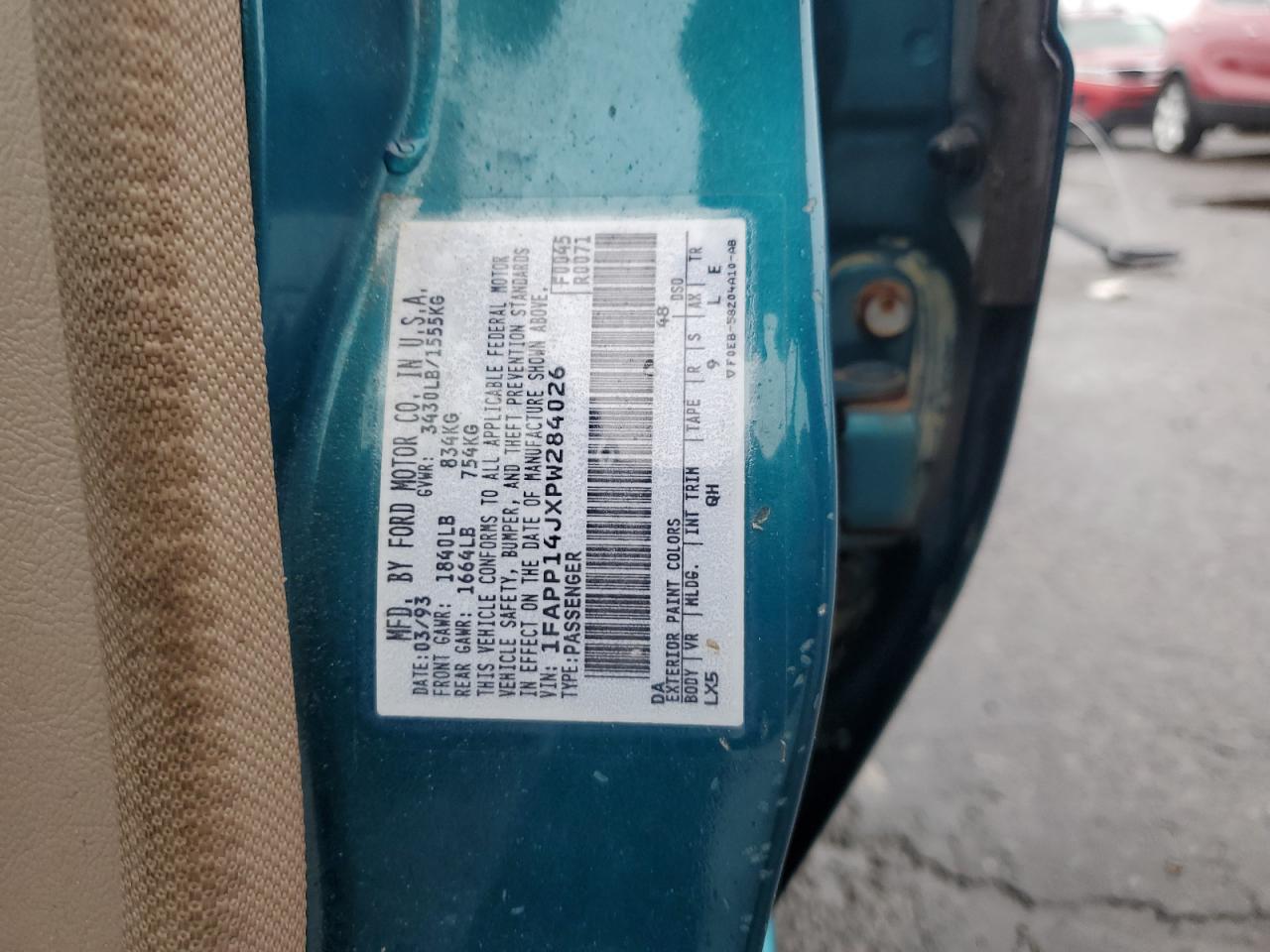 1993 Ford Escort Lx Green vin: 1FAPP14JXPW284026