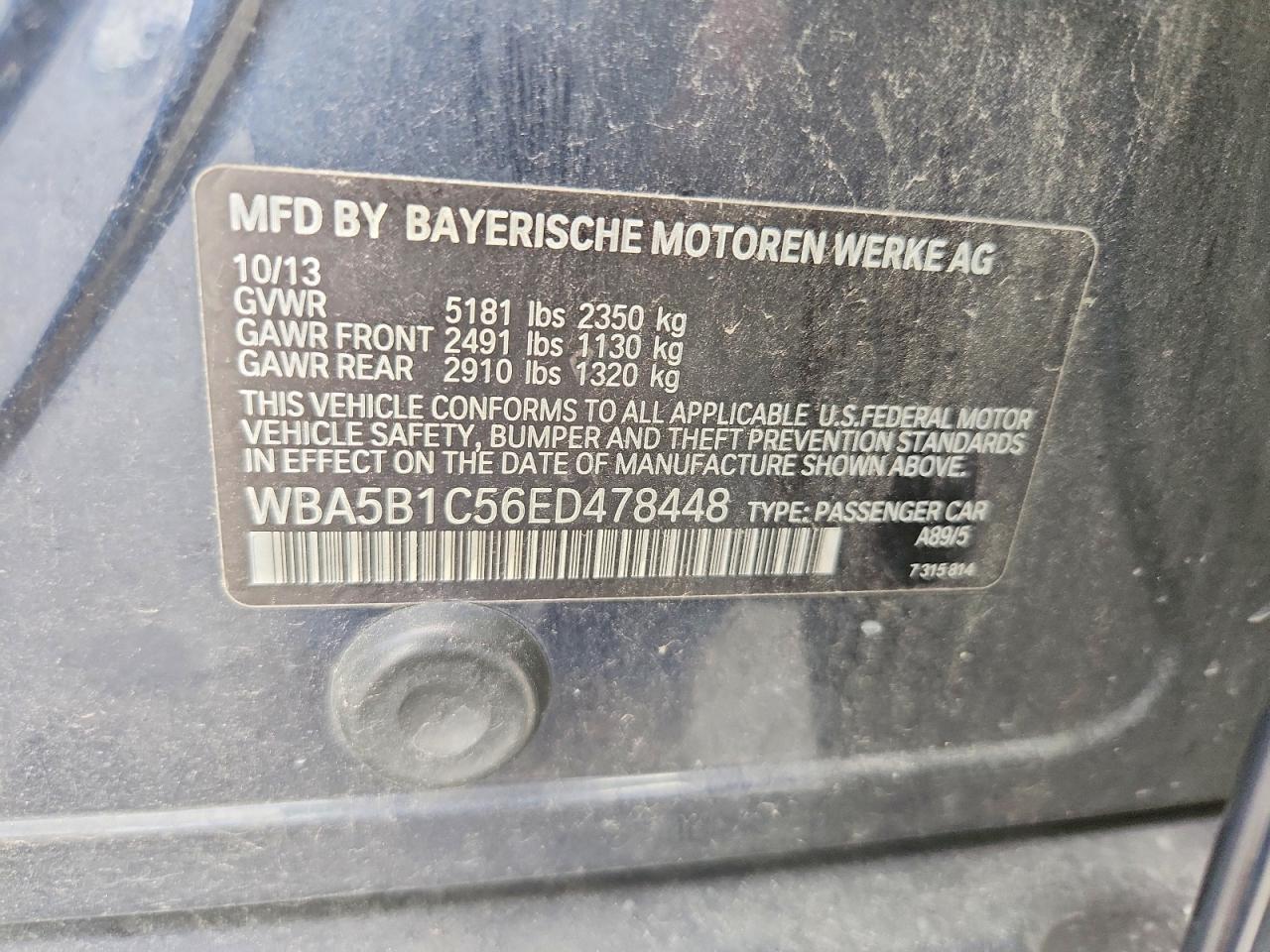 2014 Bmw 535 I Blue vin: WBA5B1C56ED478448