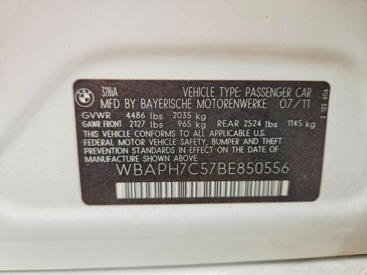 2011 Bmw 328 I White vin: WBAPH7C57BE850556