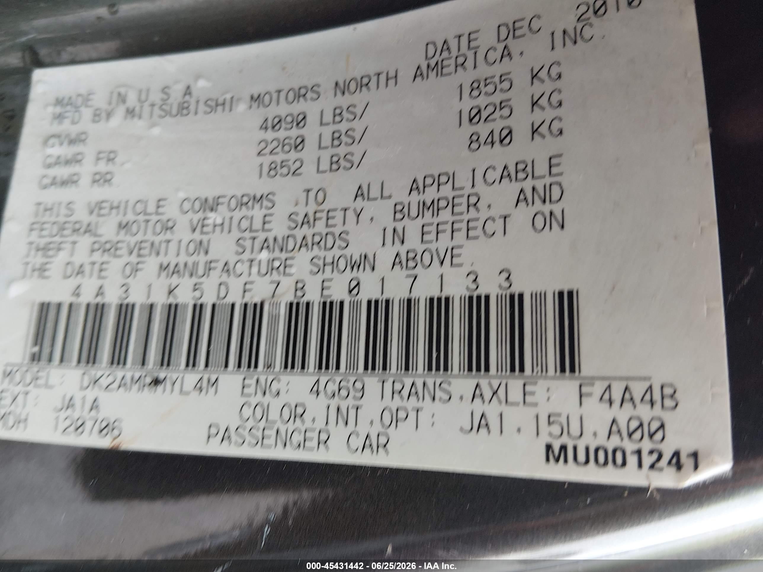 2011 Mitsubishi Eclipse Gs/gs Sport Gray vin: 4A31K5DF7BE017133