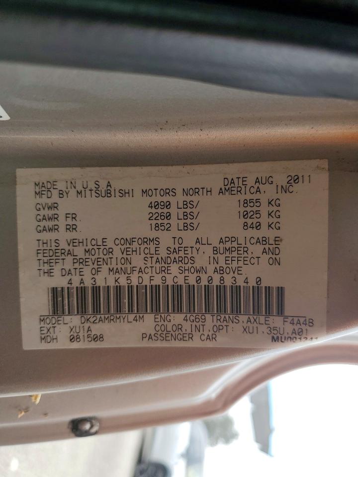 2012 Mitsubishi Eclipse Gs Sport Silver vin: 4A31K5DF9CE008340