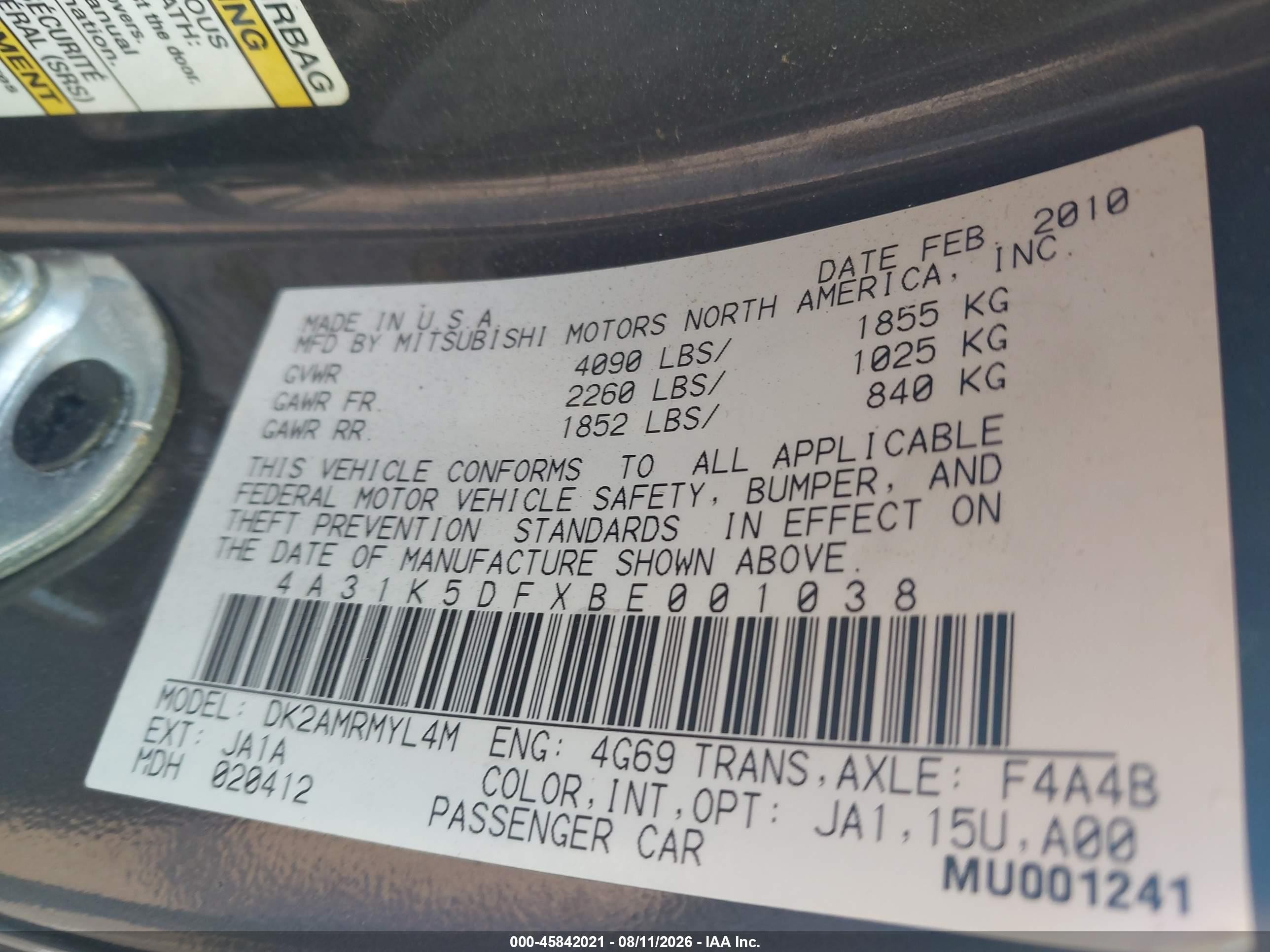 2011 Mitsubishi Eclipse Gs/gs Sport Gray vin: 4A31K5DFXBE001038