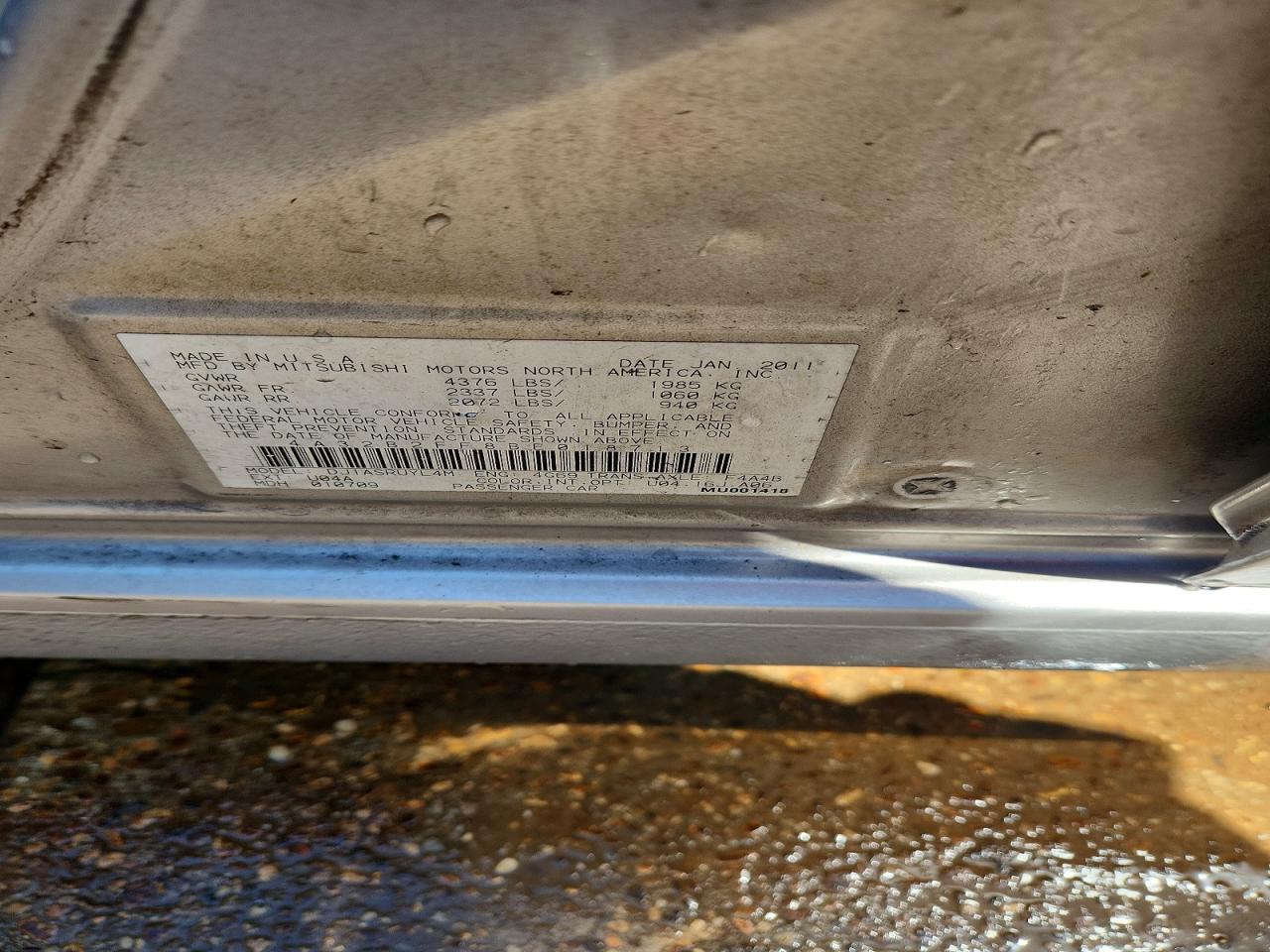 2011 Mitsubishi Galant Fe Silver vin: 4A32B2FF8BE018713