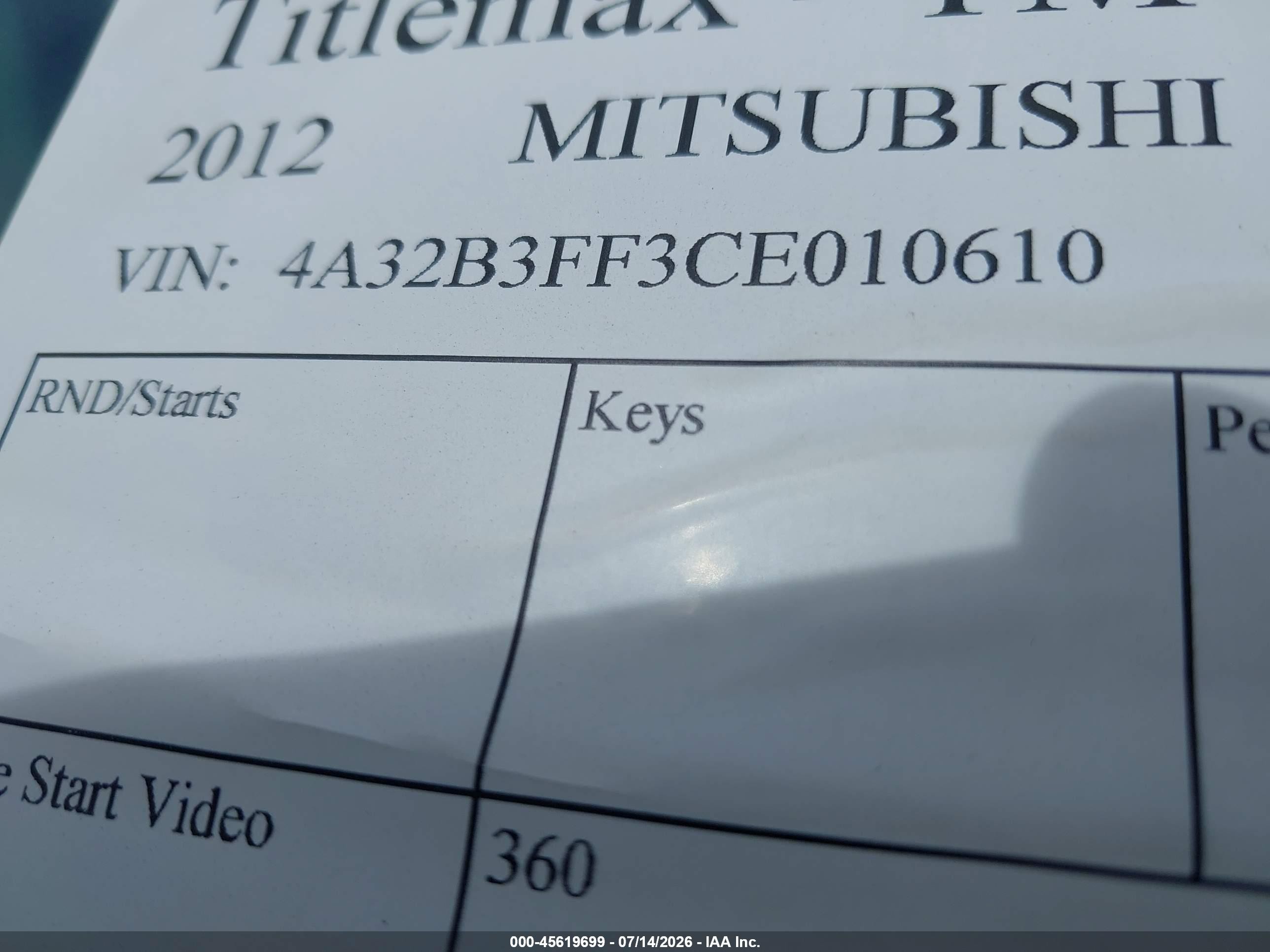 2012 Mitsubishi Galant Es/se White vin: 4A32B3FF3CE010610