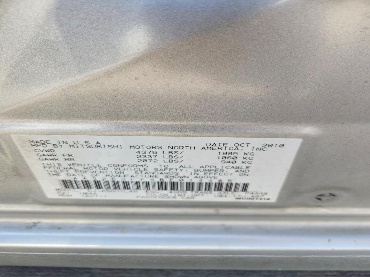 2011 Mitsubishi Galant Es Silver vin: 4A32B3FF4BE014485