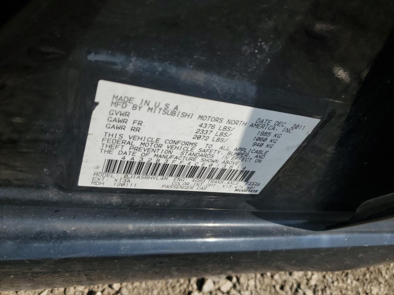 2012 Mitsubishi Galant Es Black vin: 4A32B3FF4CE013614