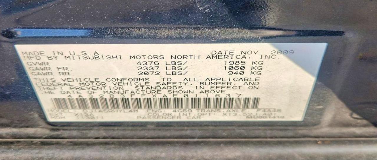 2010 Mitsubishi Galant Es Black vin: 4A32B3FFXAE011637