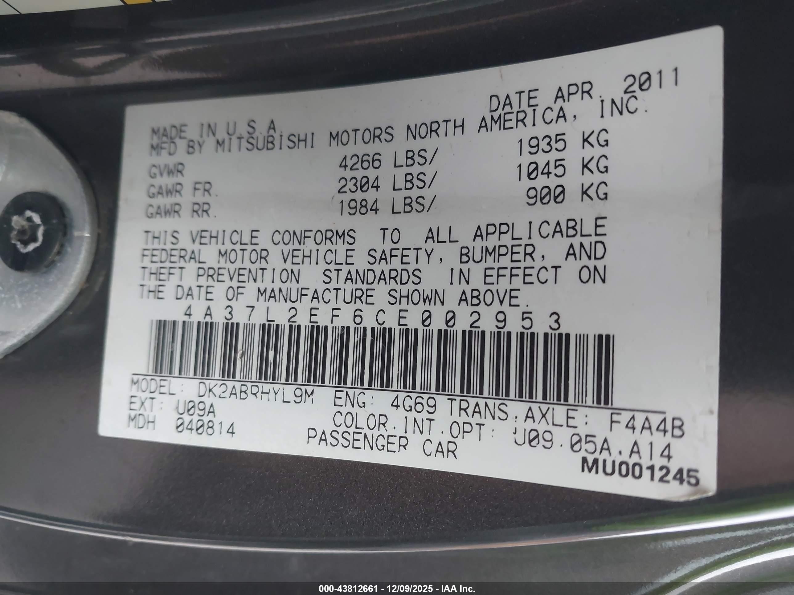 2012 Mitsubishi Eclipse Spyder Gs Sport Черный vin: 4A37L2EF6CE002953