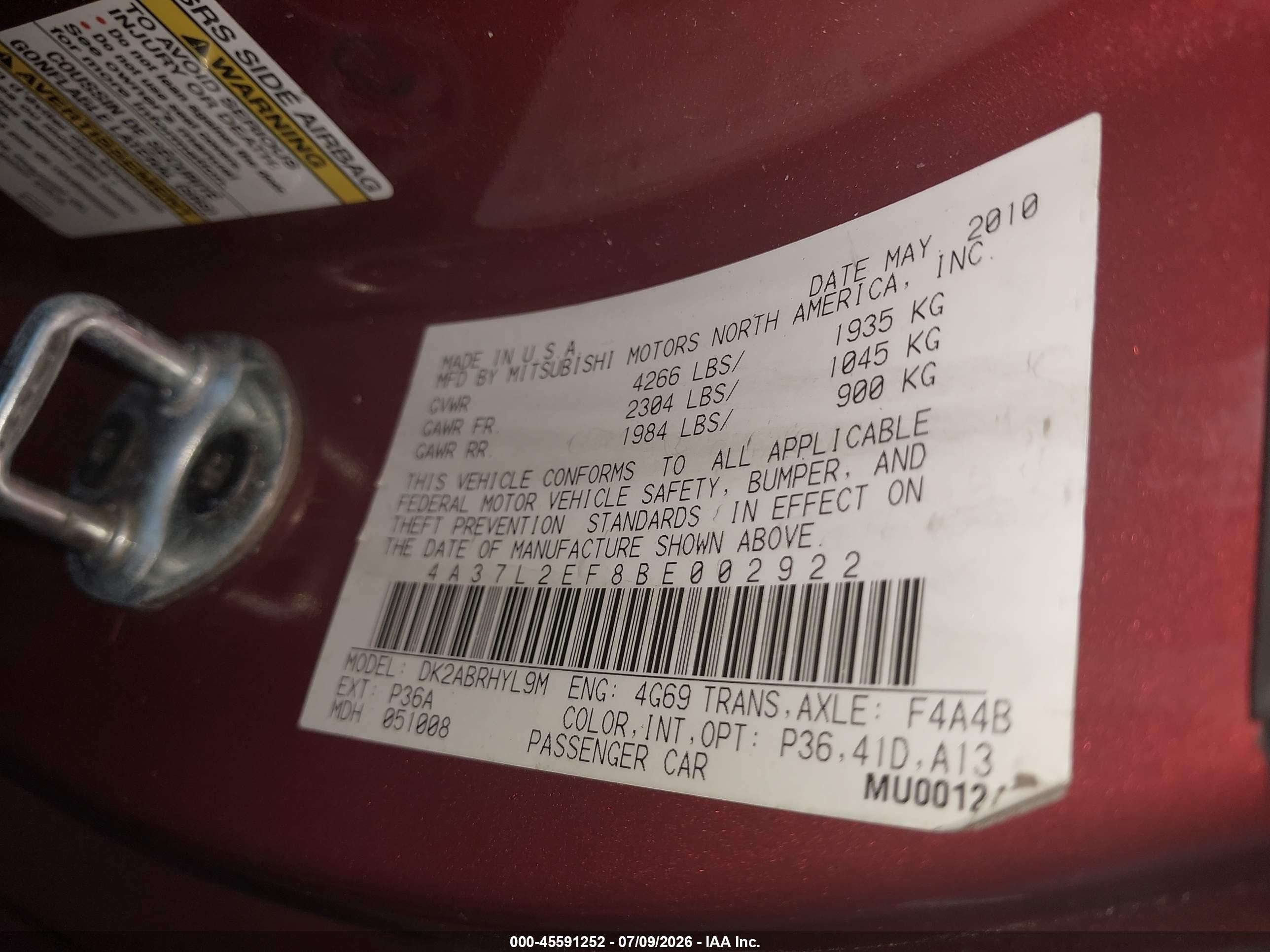 2011 Mitsubishi Eclipse Gs Sport Красный vin: 4A37L2EF8BE002922