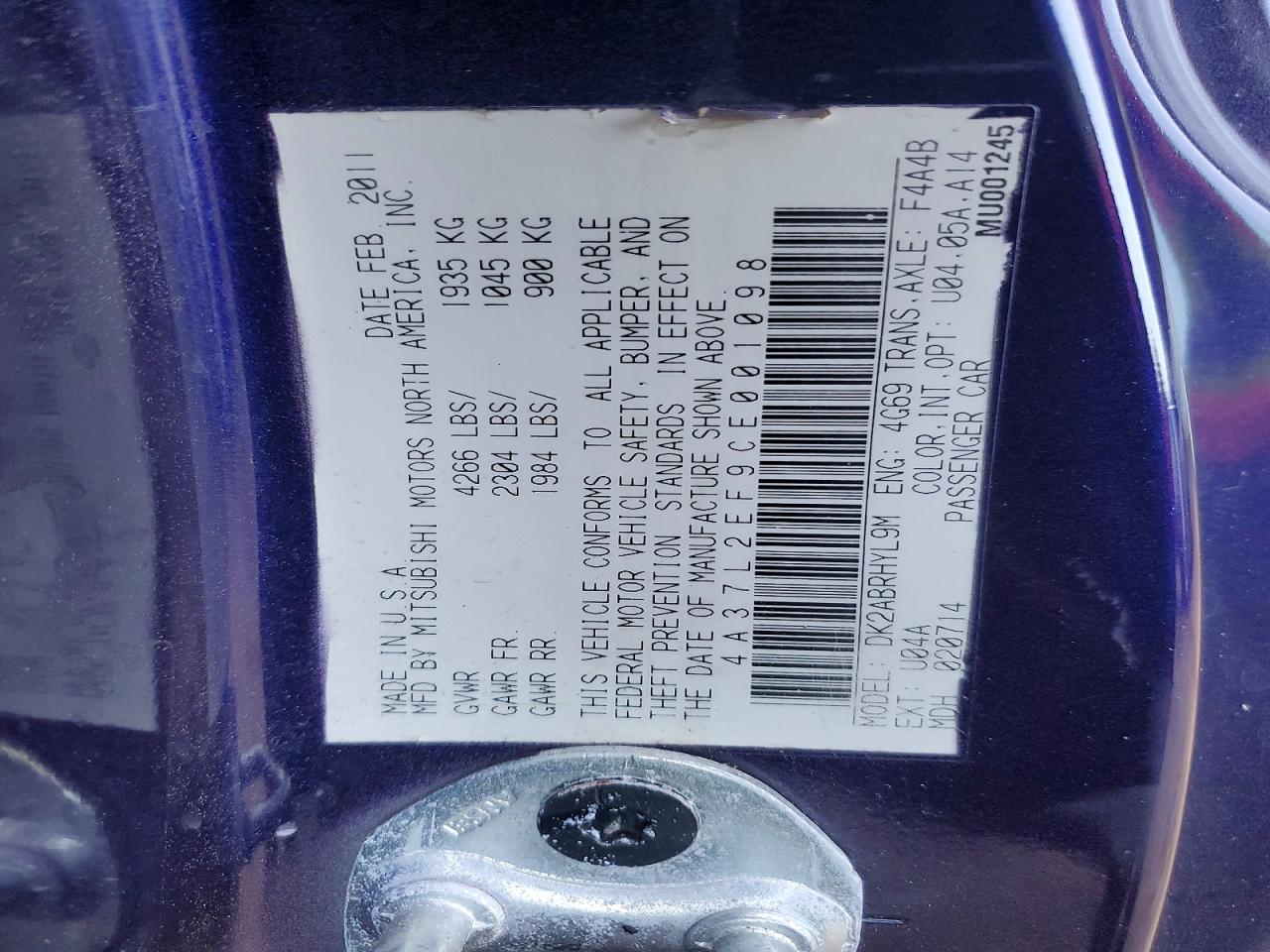 2012 Mitsubishi Eclipse Spyder Gs Purple vin: 4A37L2EF9CE001098