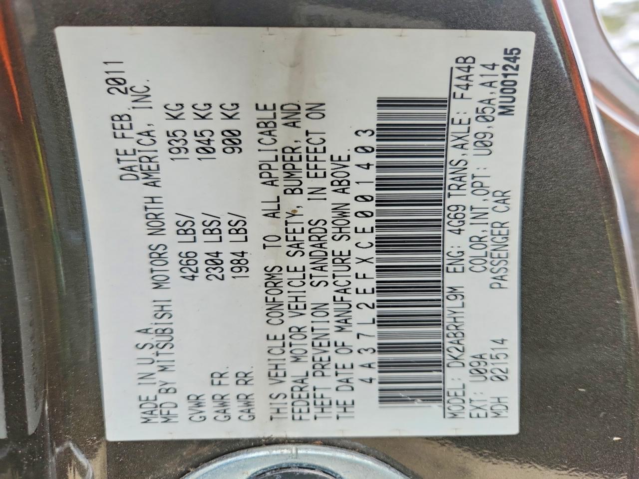 2012 Mitsubishi Eclipse Spyder Gs Charcoal vin: 4A37L2EFXCE001403