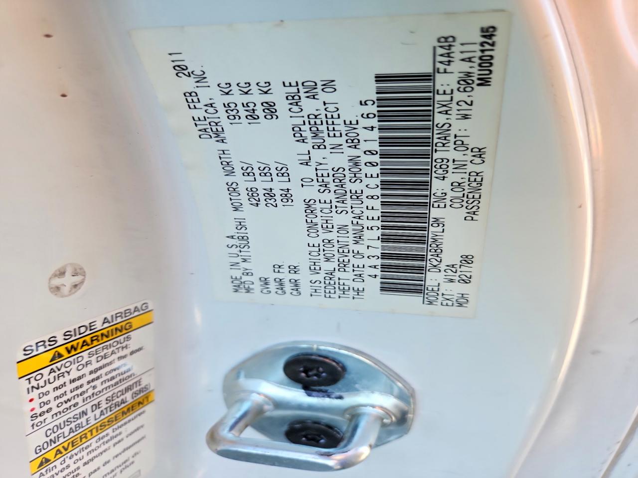 2012 Mitsubishi Eclipse Spyder Gs White vin: 4A37L5EF8CE001465