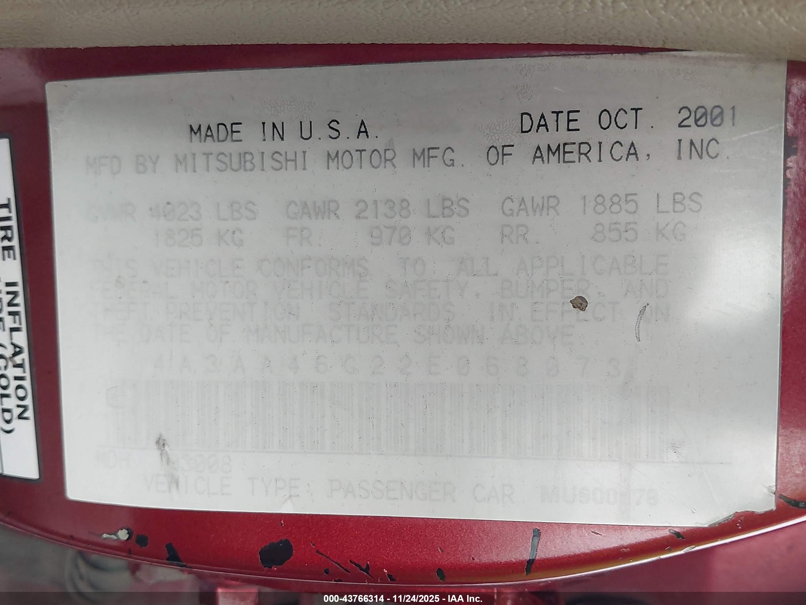 2002 Mitsubishi Galant Es/ls Burgundy vin: 4A3AA46G22E068073