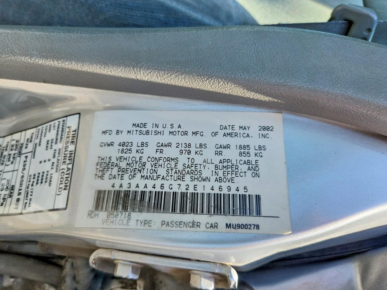 2002 Mitsubishi Galant Es Серебряный vin: 4A3AA46G72E146945