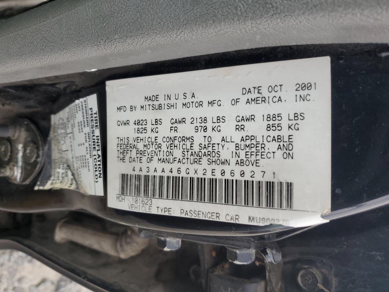 2002 Mitsubishi Galant Es Black vin: 4A3AA46GX2E060271