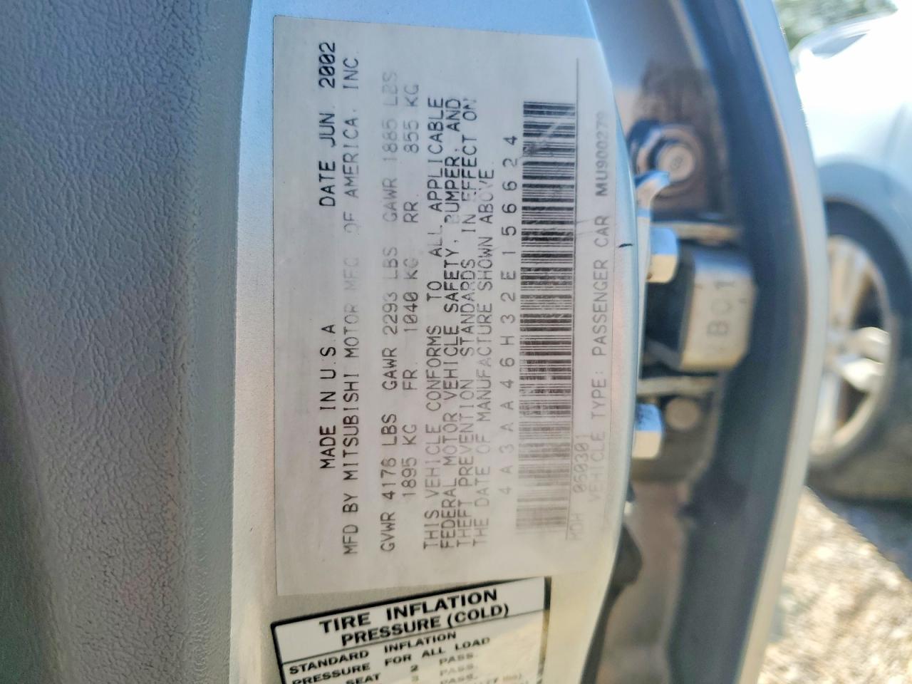 2002 Mitsubishi Galant Es Silver vin: 4A3AA46H32E156624
