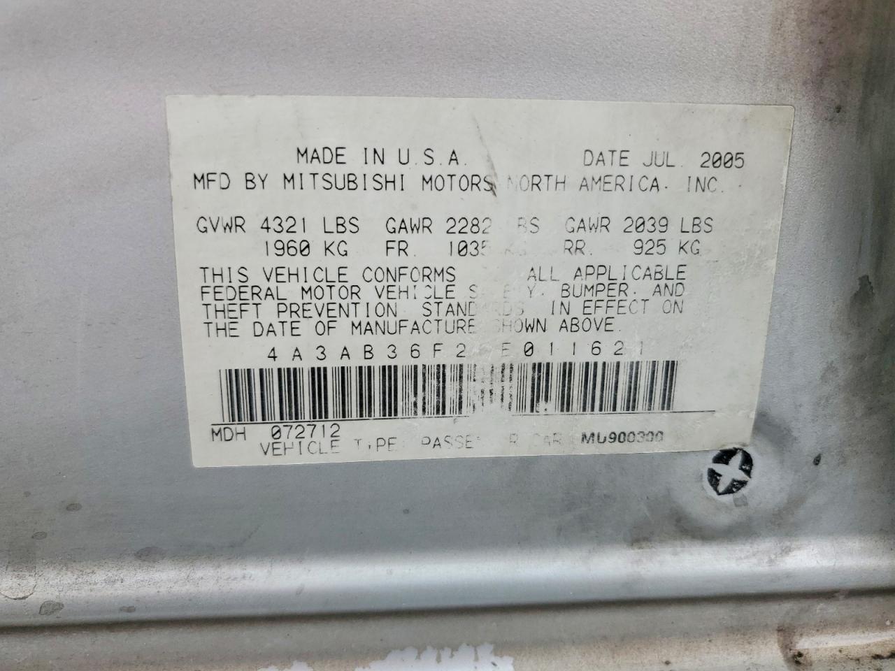 2006 Mitsubishi Galant Es Medium Silver vin: 4A3AB36F26E011621