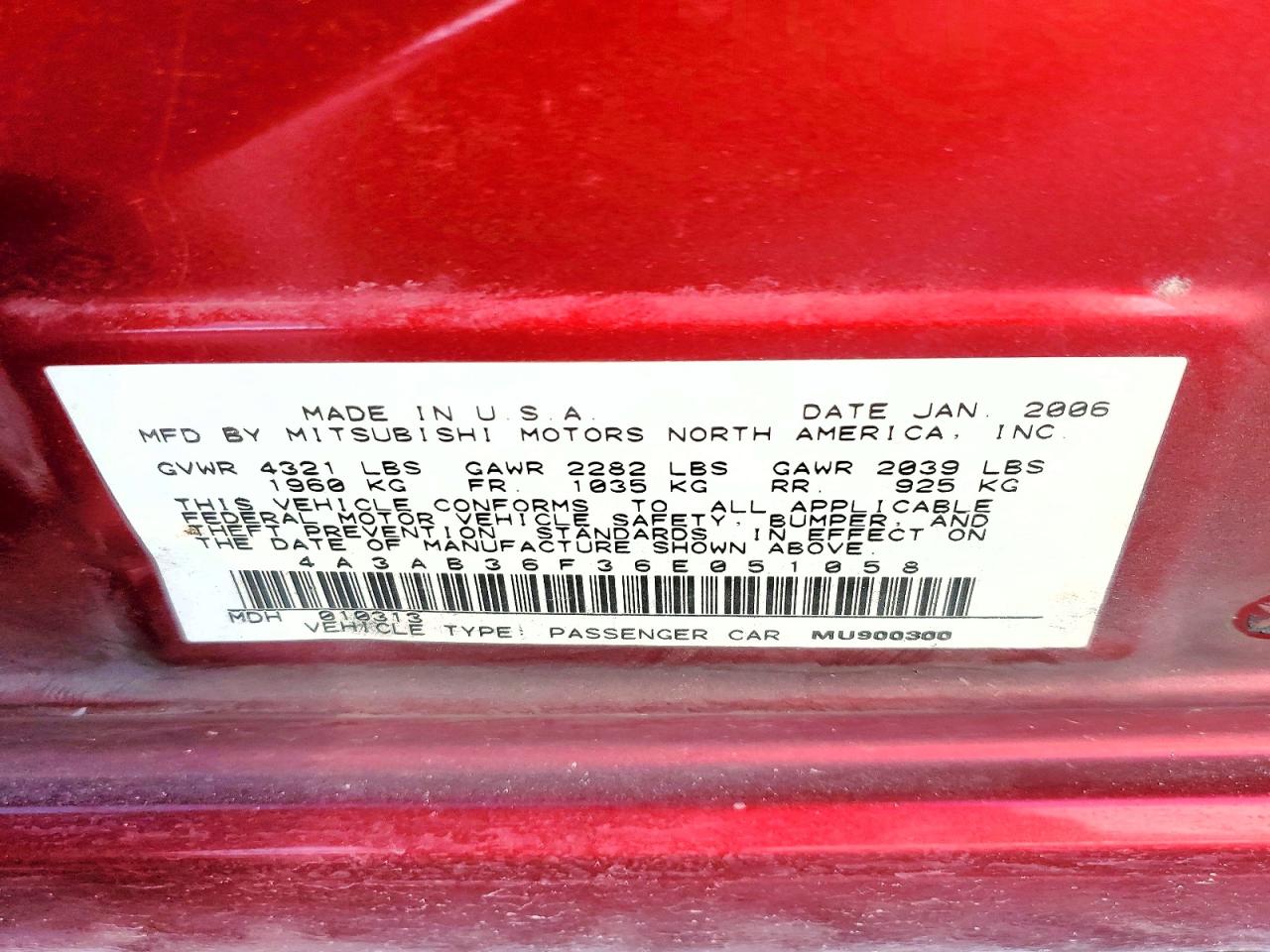 2006 Mitsubishi Galant Es Medium Burgundy vin: 4A3AB36F36E051058