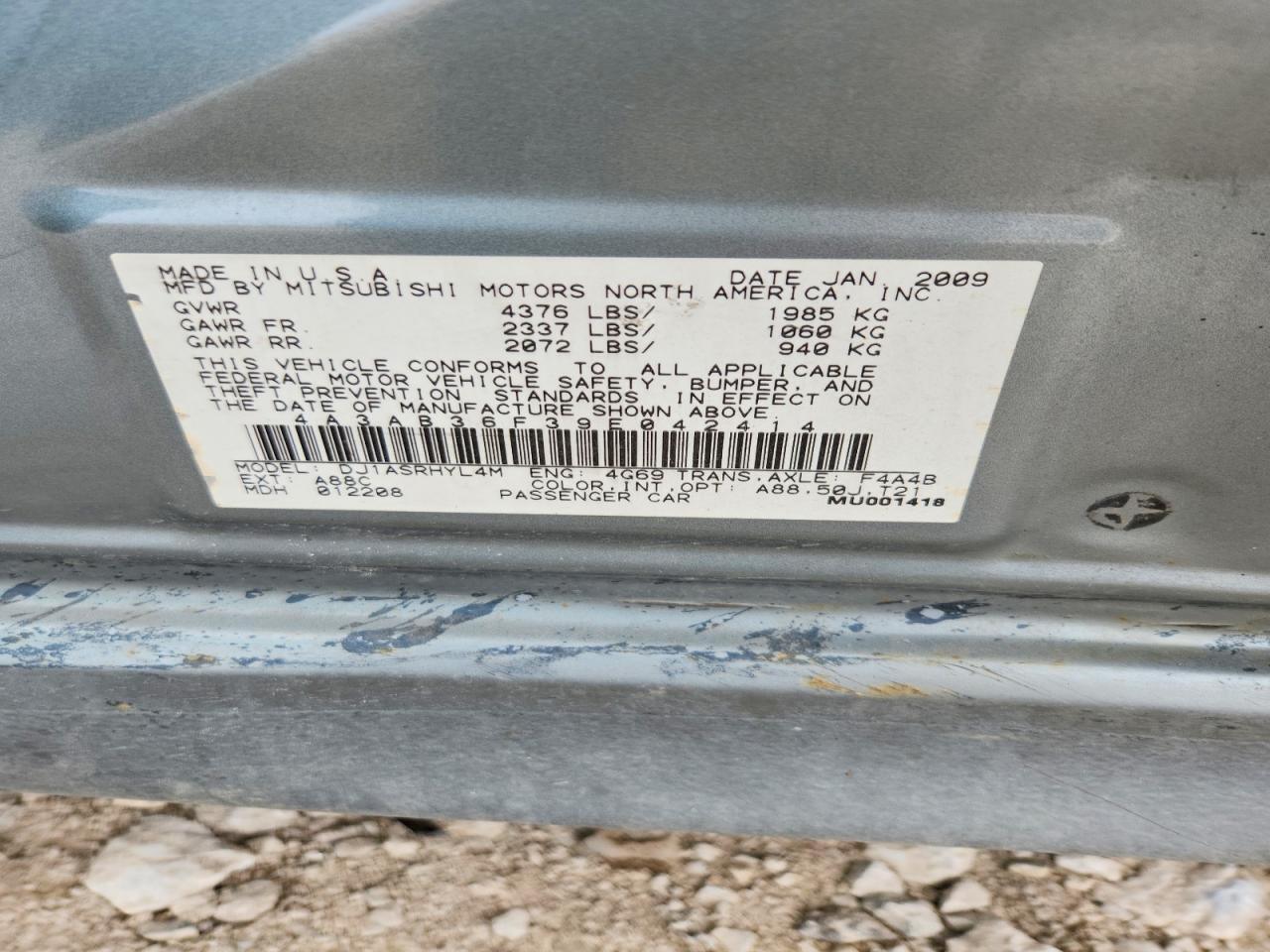 2009 Mitsubishi Galant Es Серый vin: 4A3AB36F39E042414