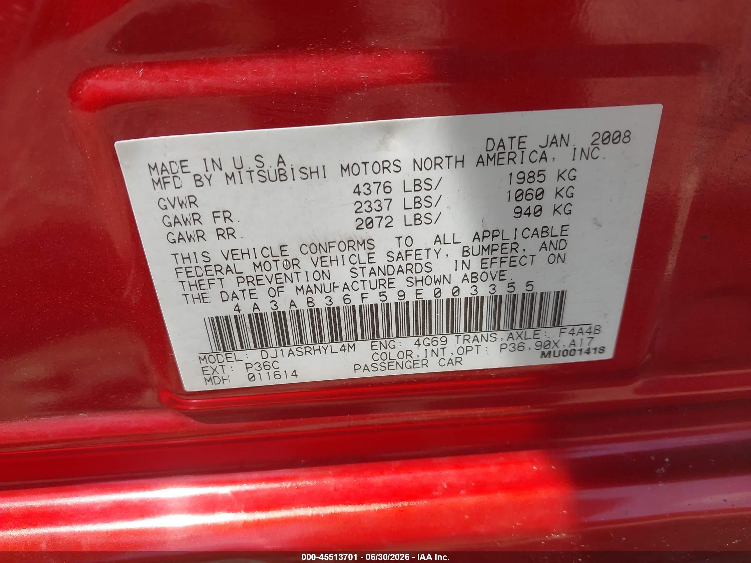 2009 Mitsubishi Galant Es/sport Edition Red vin: 4A3AB36F59E003355