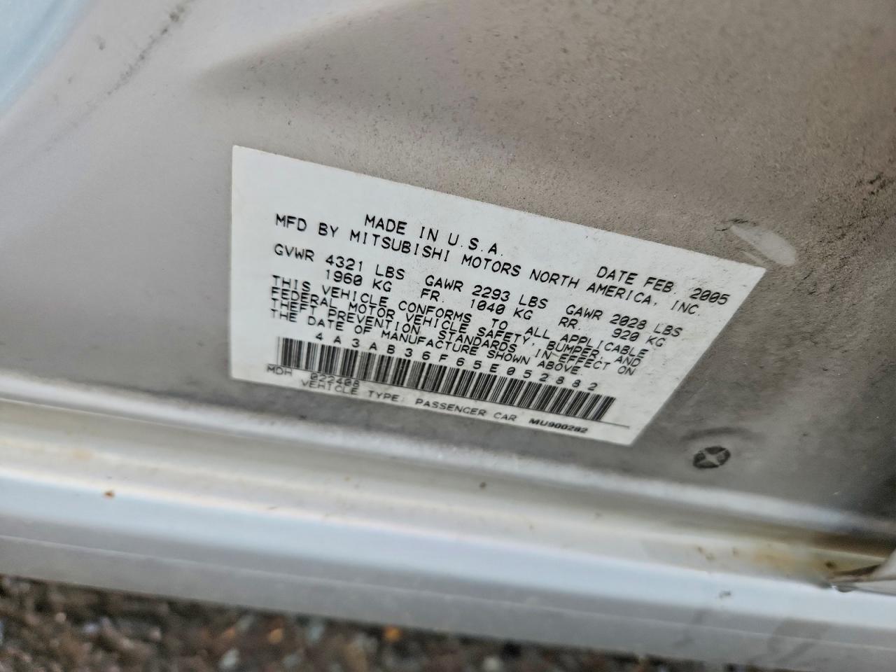 2005 Mitsubishi Galant Es Medium Silver vin: 4A3AB36F65E052882