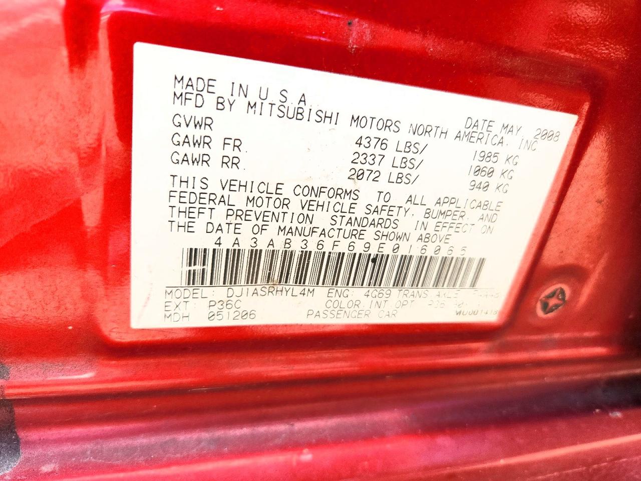 2009 Mitsubishi Galant Es High Orange vin: 4A3AB36F69E016065