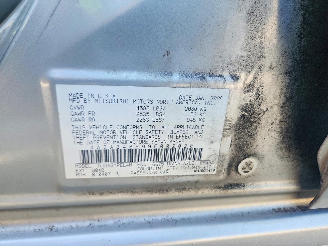 2009 Mitsubishi Galant Sport Silver vin: 4A3AB46S99E002020