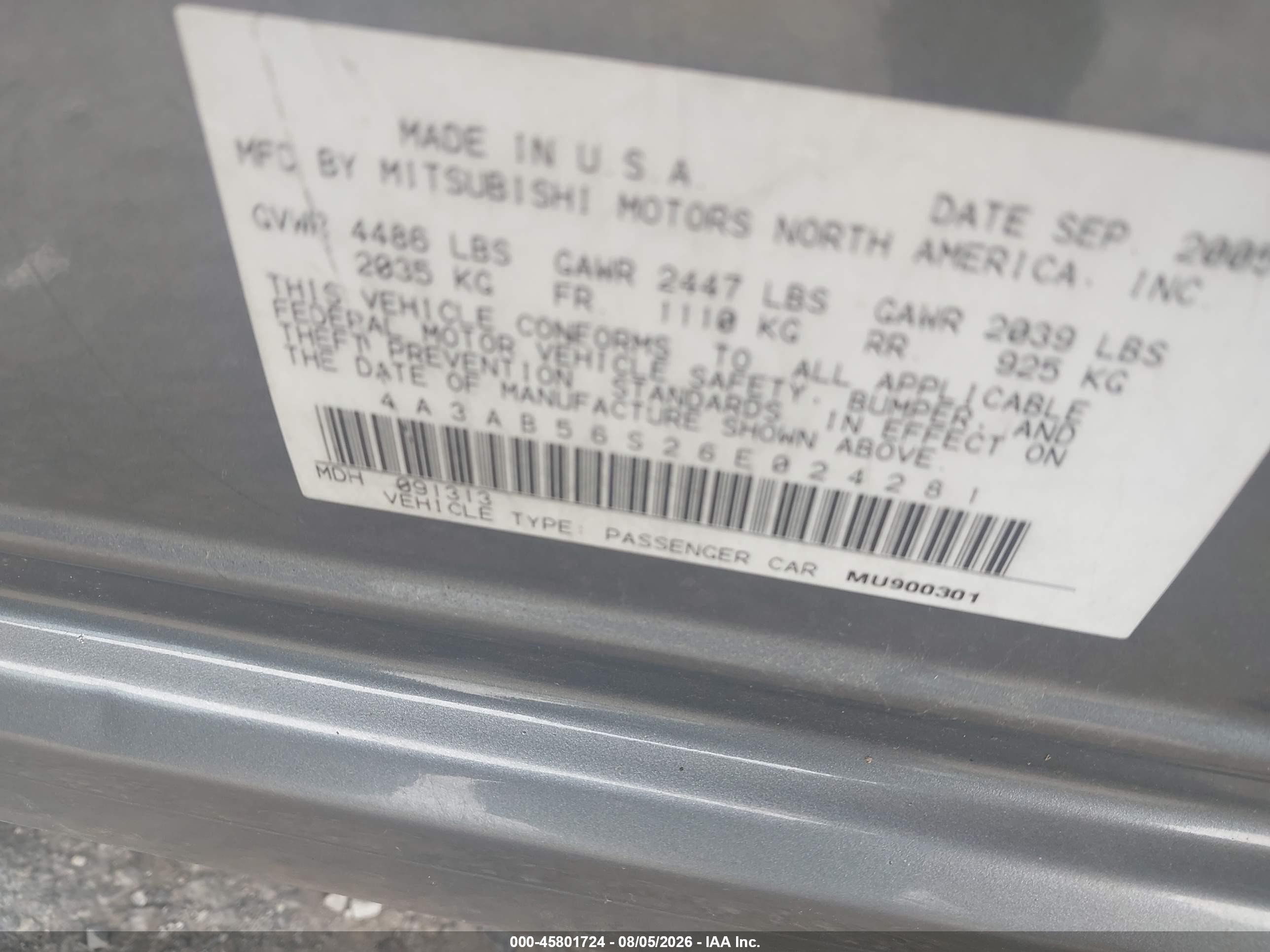 2006 Mitsubishi Galant Ls Серый vin: 4A3AB56S26E024281
