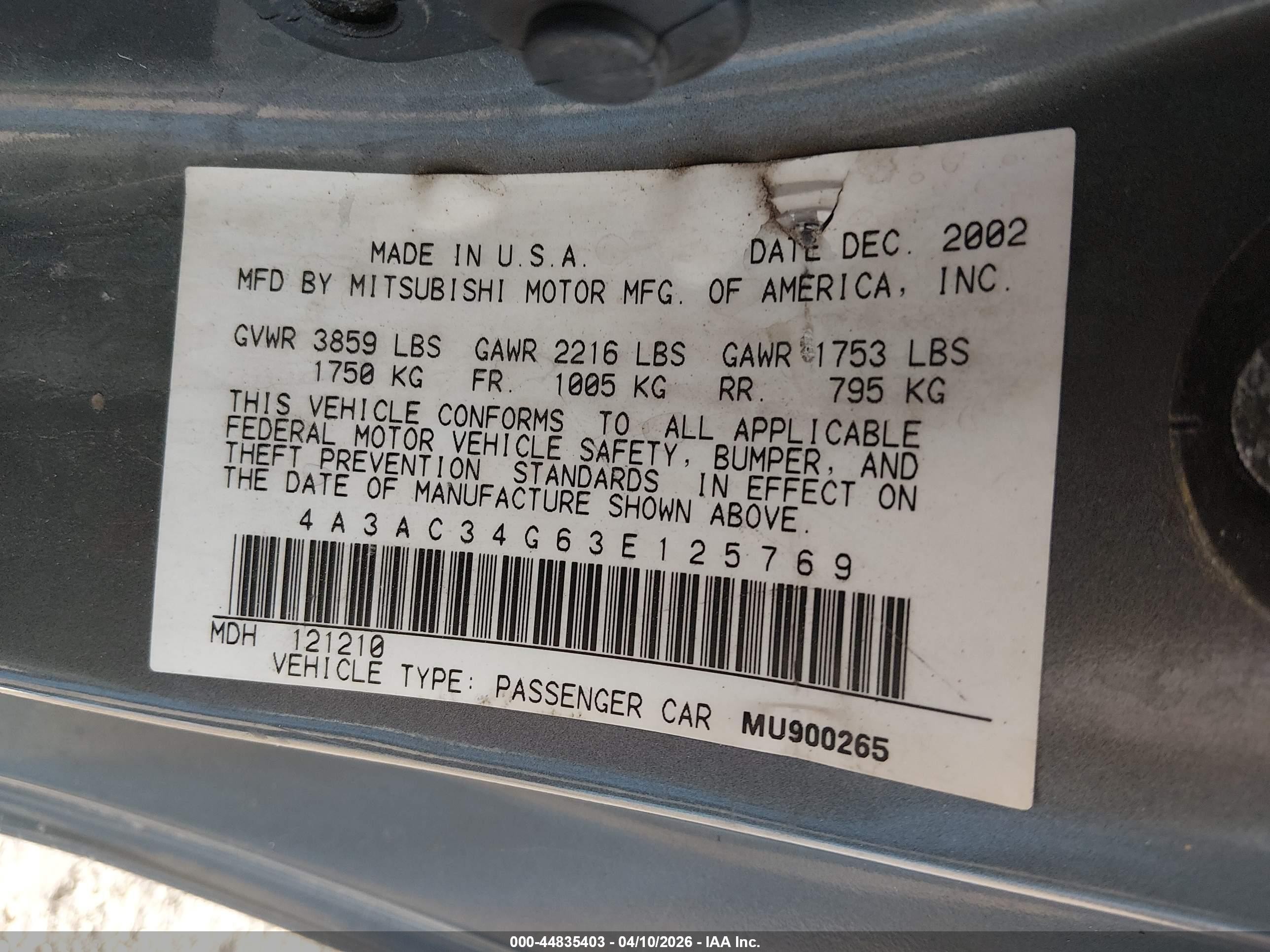 2003 Mitsubishi Eclipse Rs Gray vin: 4A3AC34G63E125769