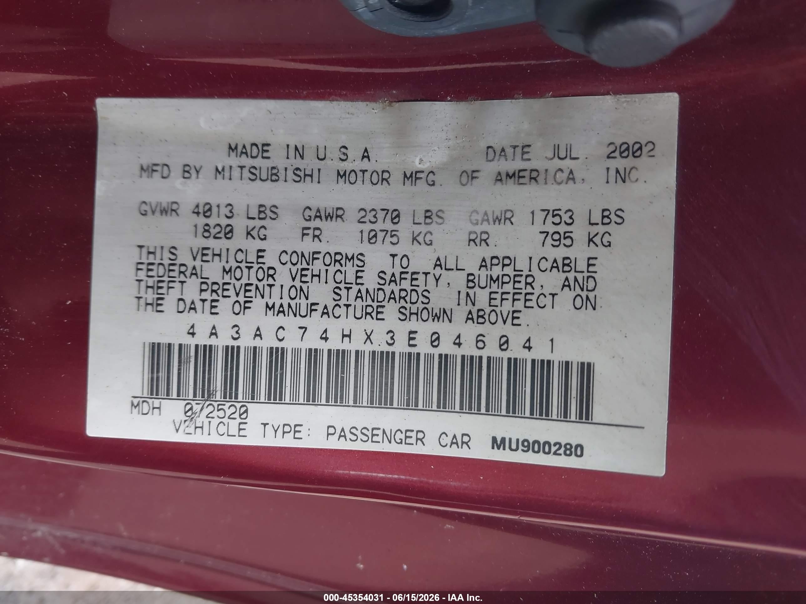 2003 Mitsubishi Eclipse Gts Red vin: 4A3AC74HX3E046041