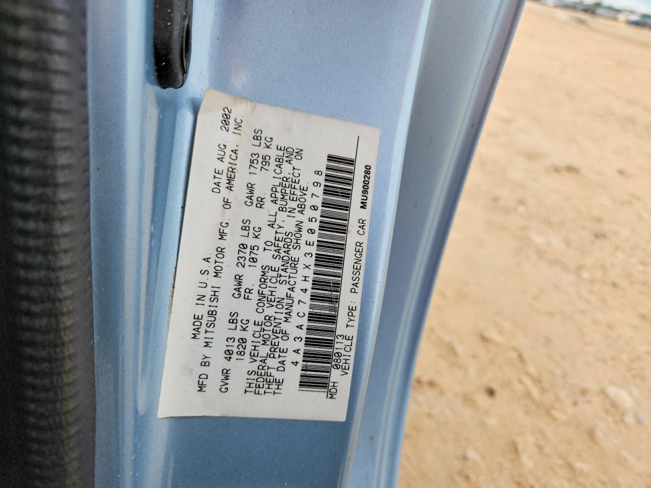 2003 Mitsubishi Eclipse Gts Blue vin: 4A3AC74HX3E050798
