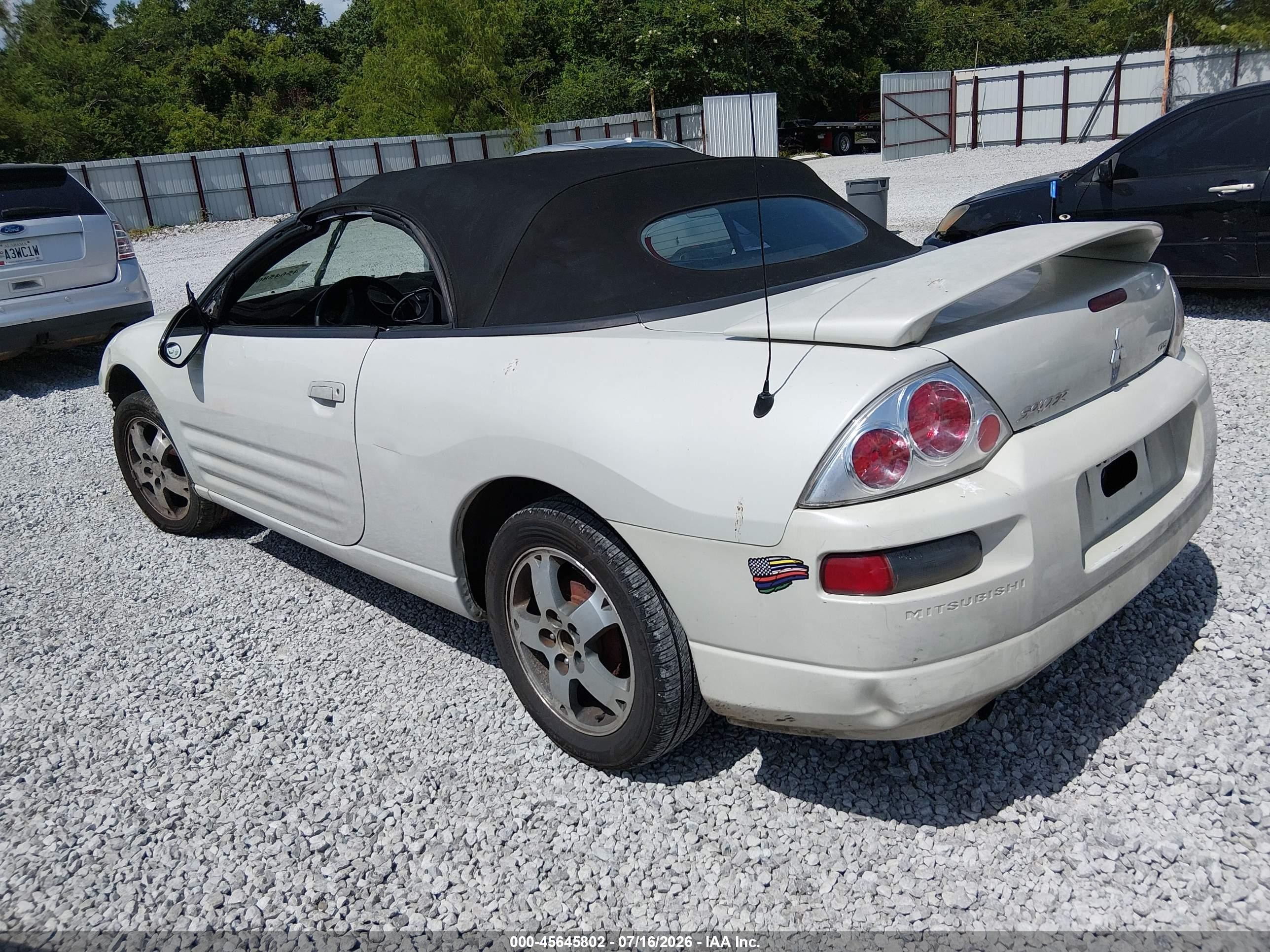 2003 Mitsubishi Eclipse Spyder Gs White vin: 4A3AE45G03E007814