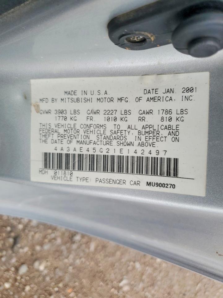 2001 Mitsubishi Eclipse Spyder Gs Silver vin: 4A3AE45G21E142497