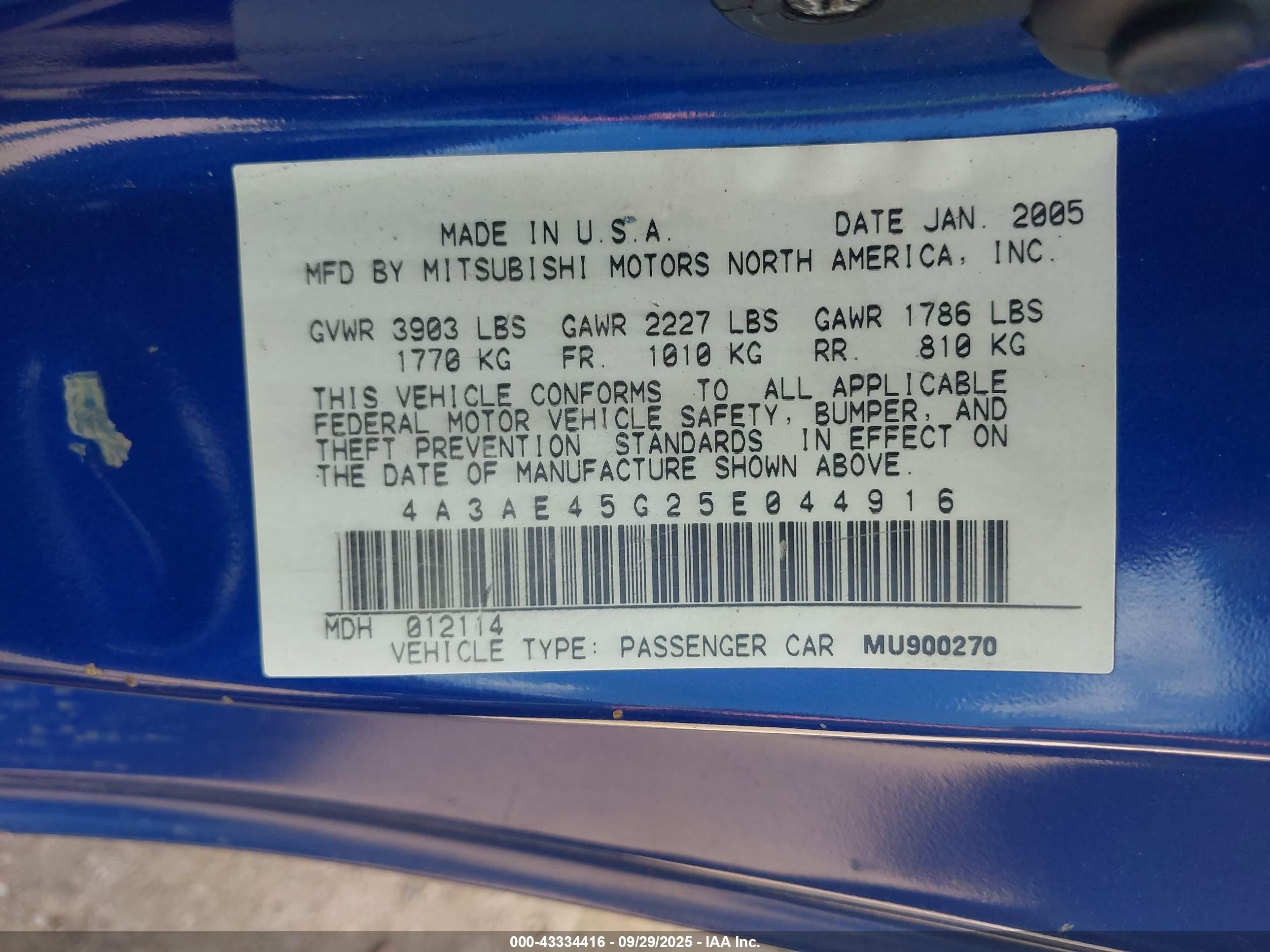2005 Mitsubishi Eclipse Spyder Gs Blue vin: 4A3AE45G25E044916