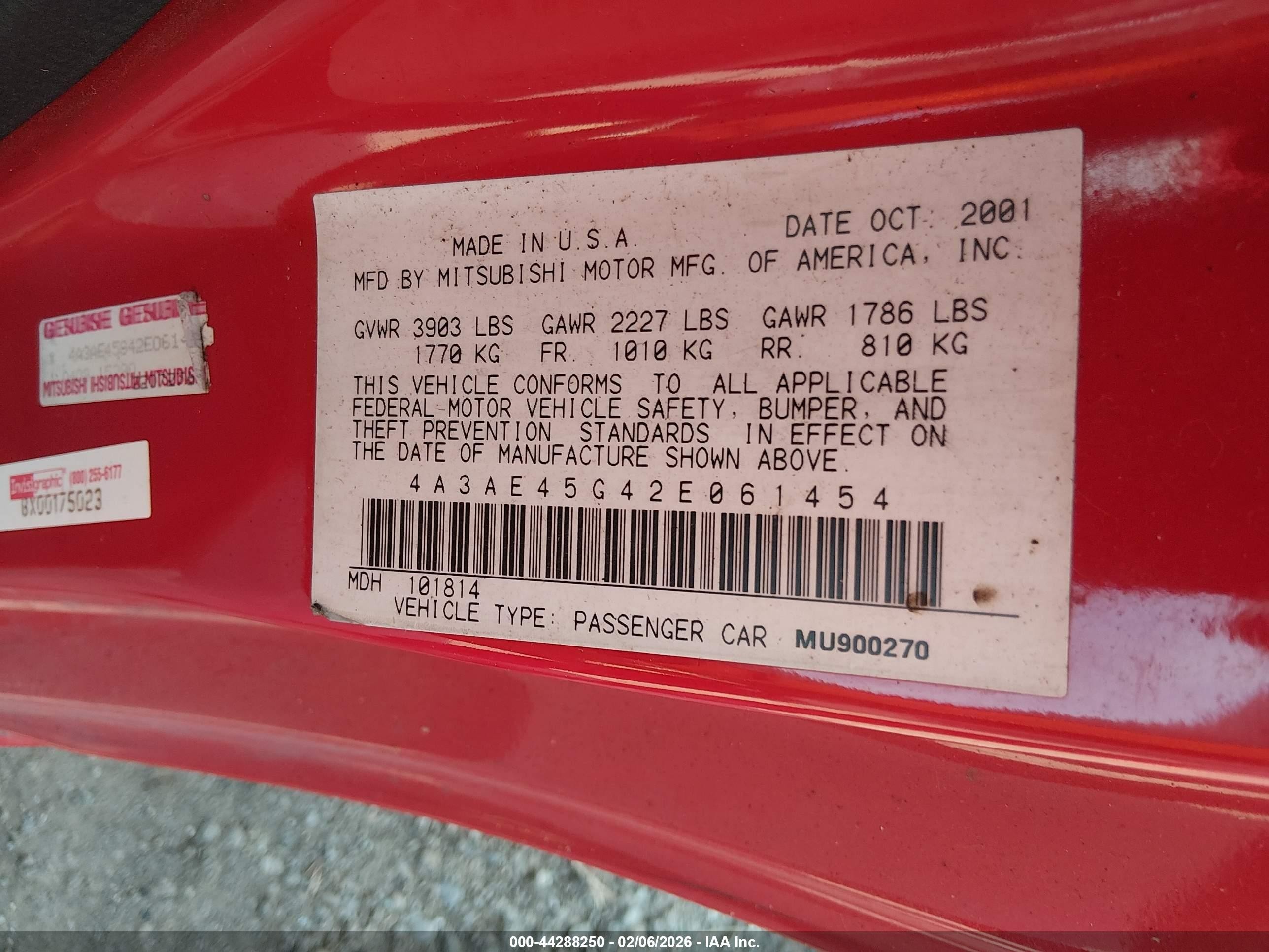 2002 Mitsubishi Eclipse Spyder Gs Red vin: 4A3AE45G42E061454