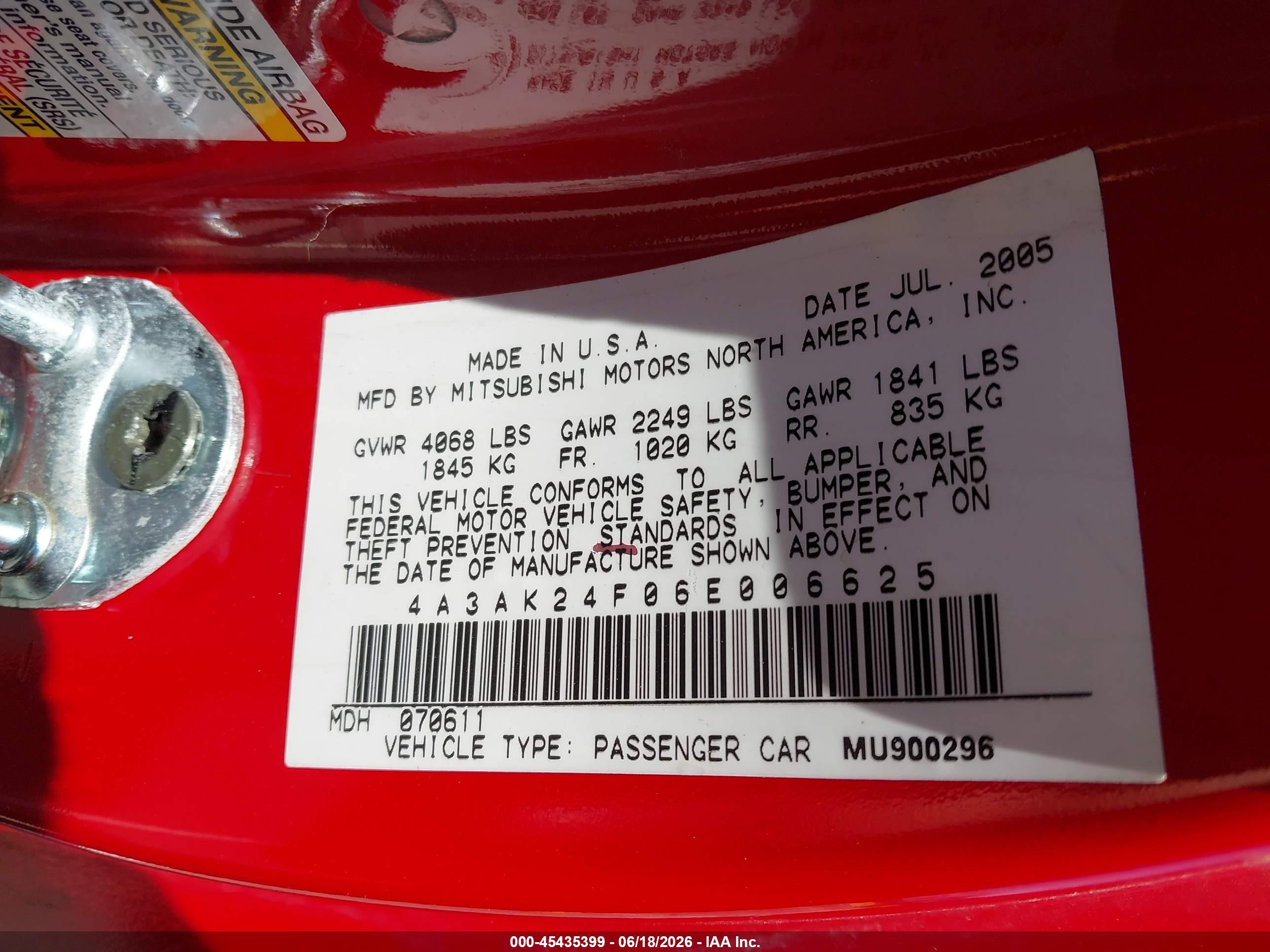2006 Mitsubishi Eclipse Gs Red vin: 4A3AK24F06E006625