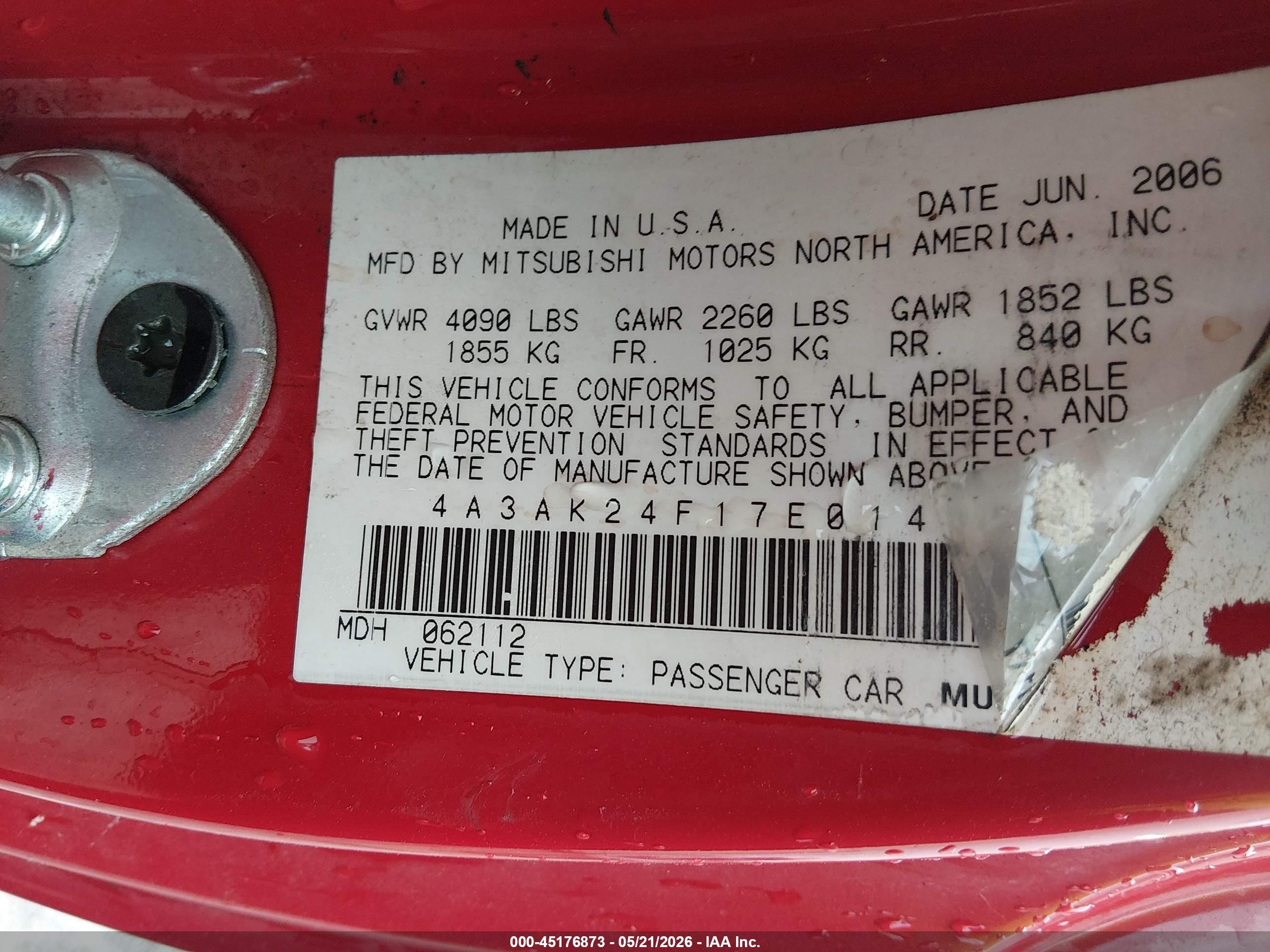 2007 Mitsubishi Eclipse Gs Red vin: 4A3AK24F17E014167