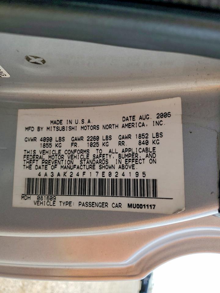 2007 Mitsubishi Eclipse Silver vin: 4A3AK24F17E024195