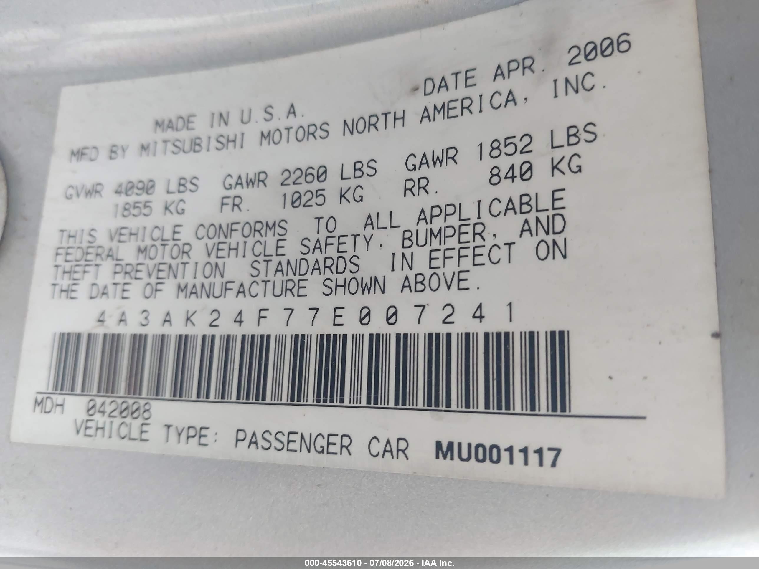 2007 Mitsubishi Eclipse Gs Silver vin: 4A3AK24F77E007241