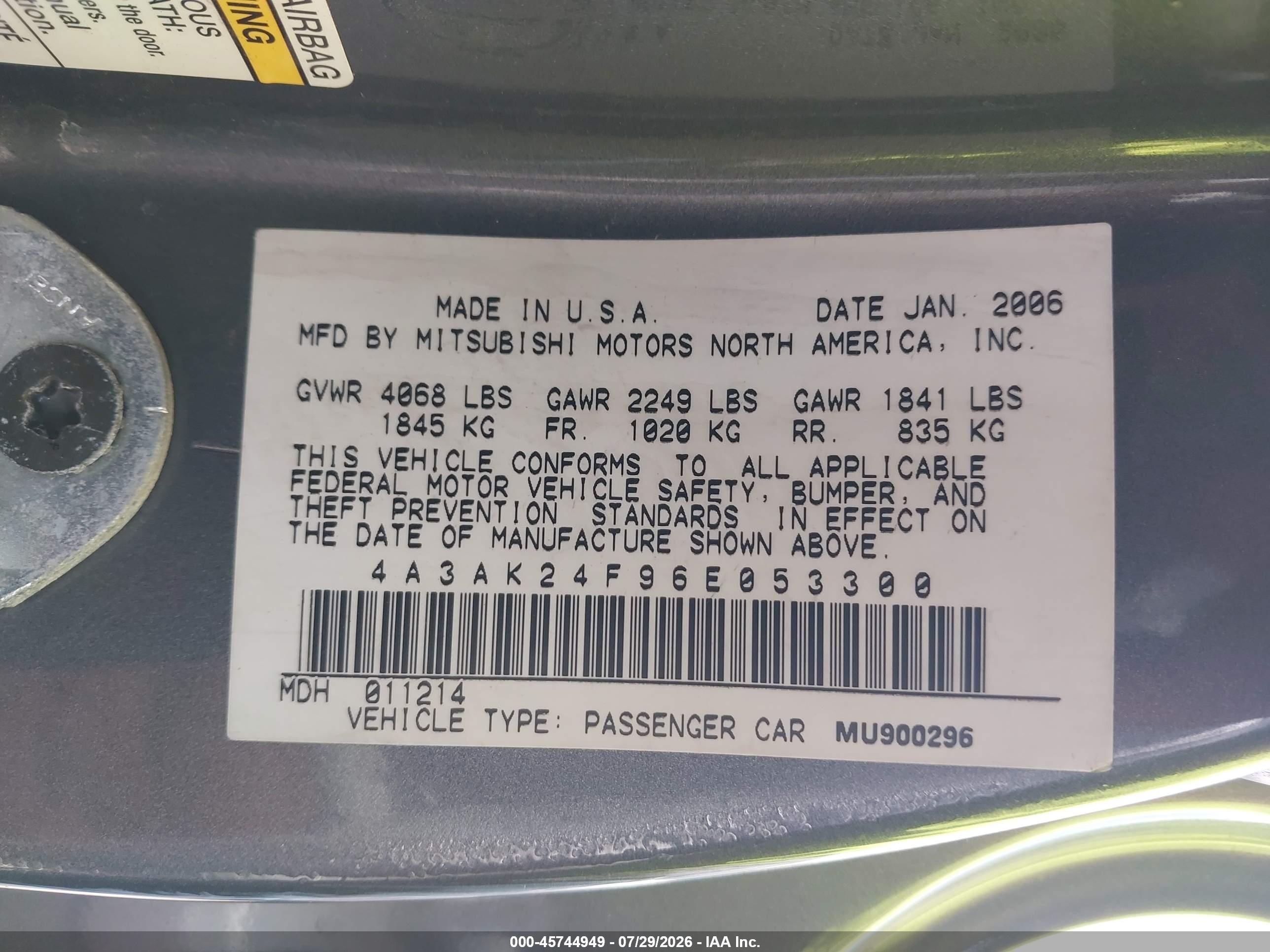 2006 Mitsubishi Eclipse Gs Gray vin: 4A3AK24F96E053300