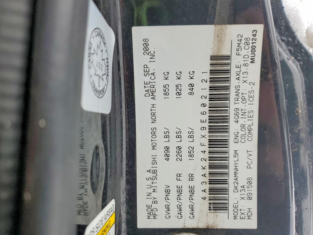 2009 Mitsubishi Eclipse Gs Black vin: 4A3AK24FX9E602121