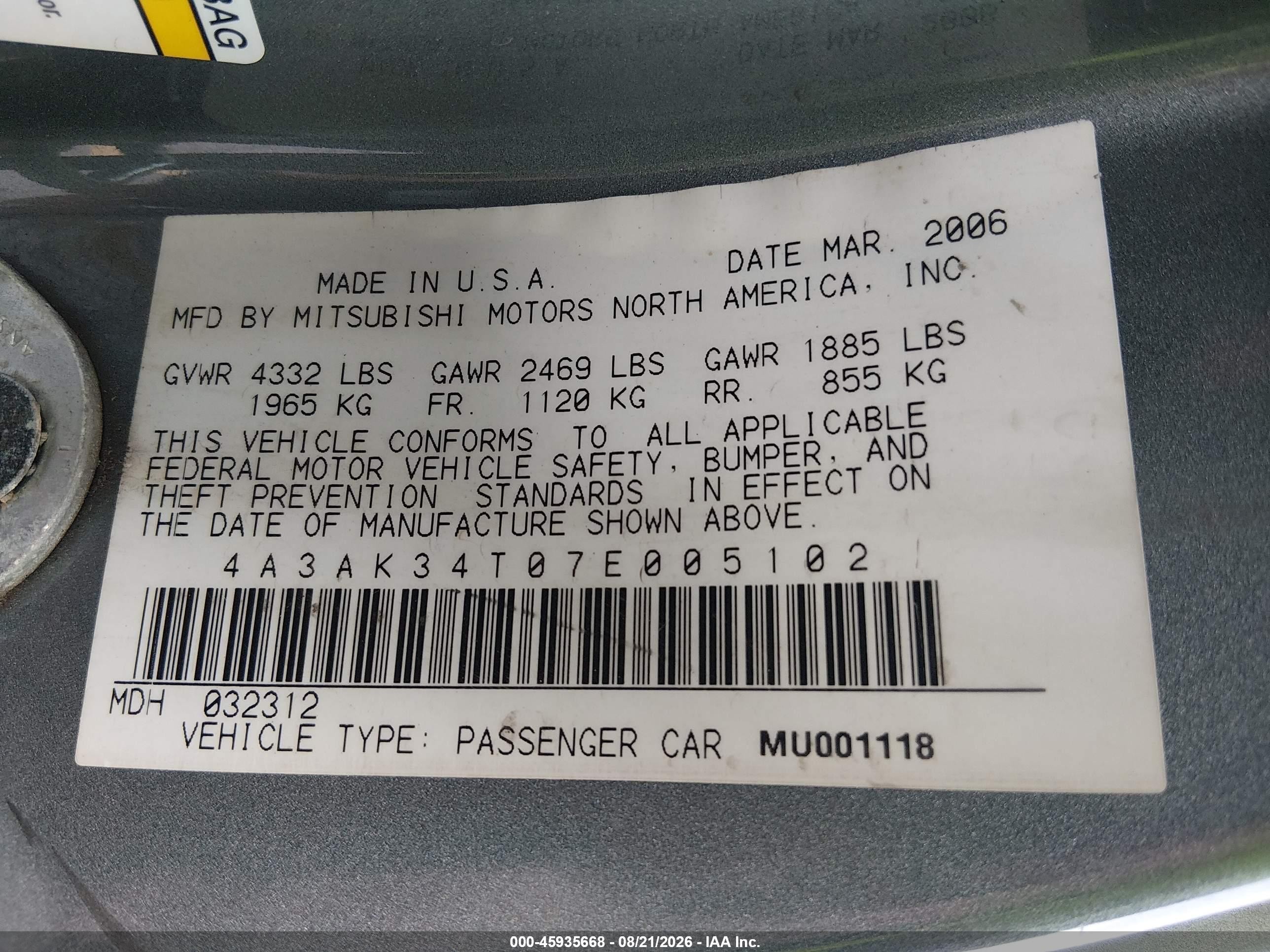 2007 Mitsubishi Eclipse Gt Gray vin: 4A3AK34T07E005102