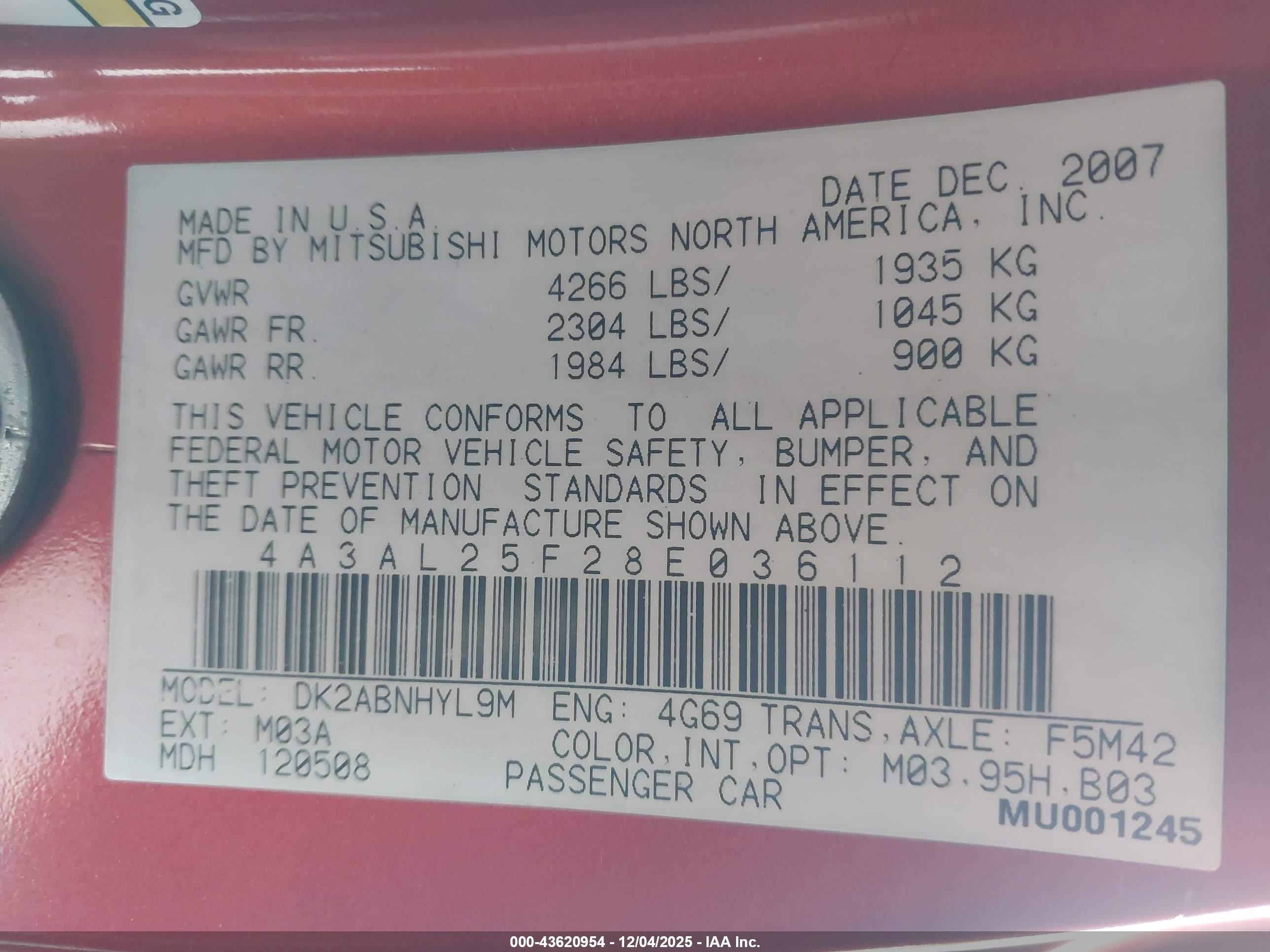 2008 Mitsubishi Eclipse Spyder Gs Orange vin: 4A3AL25F28E036112