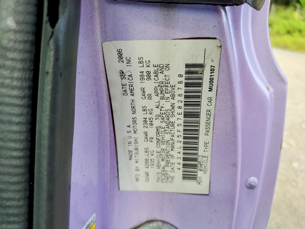 2007 Mitsubishi Eclipse Spyder Gs Purple vin: 4A3AL25F57E028780