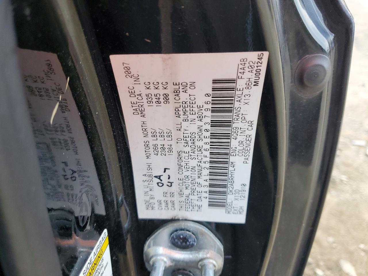 2008 Mitsubishi Eclipse Spyder Gs Черный vin: 4A3AL25F68E037960