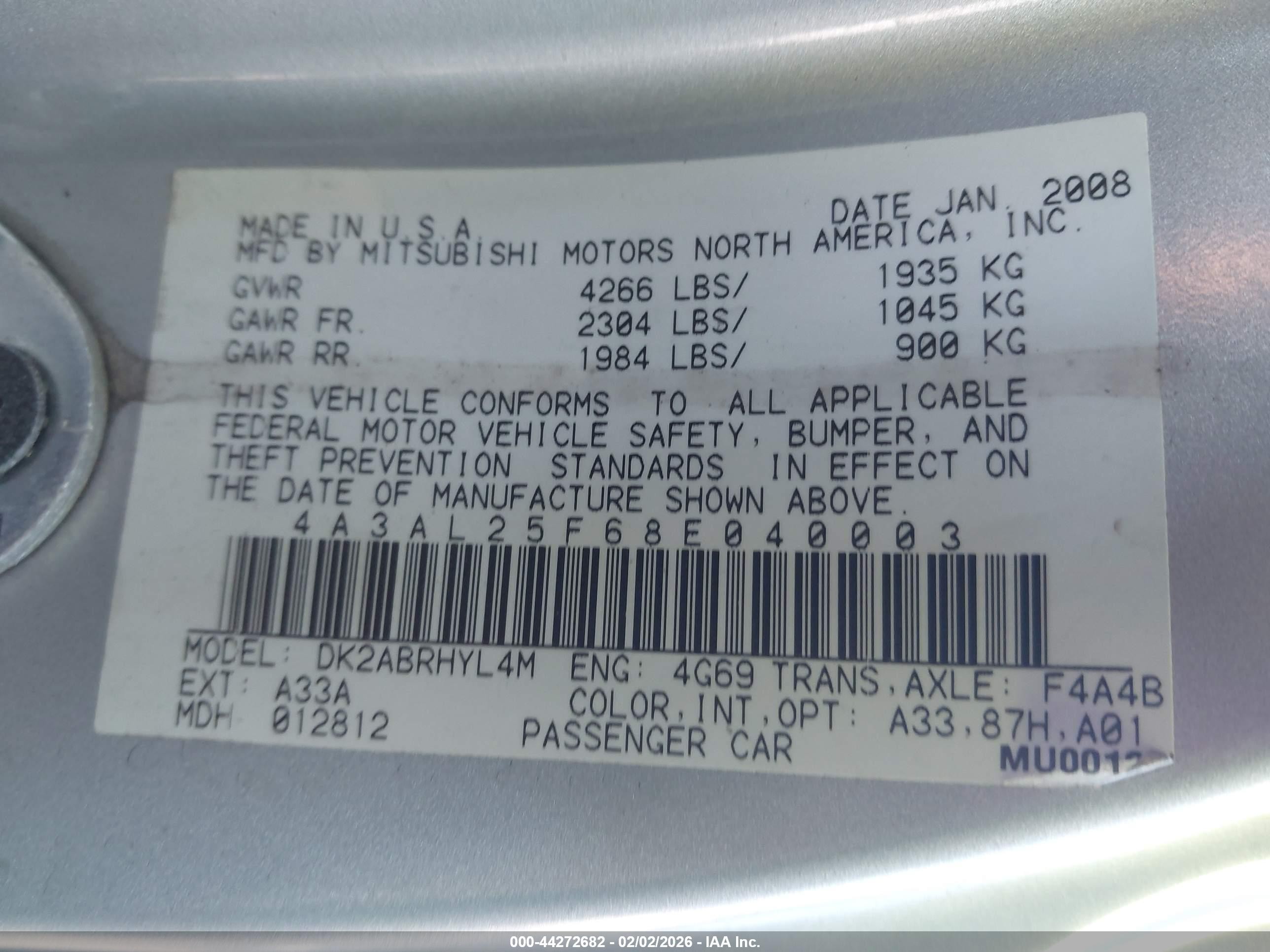2008 Mitsubishi Eclipse Spyder Gs Silver vin: 4A3AL25F68E040003