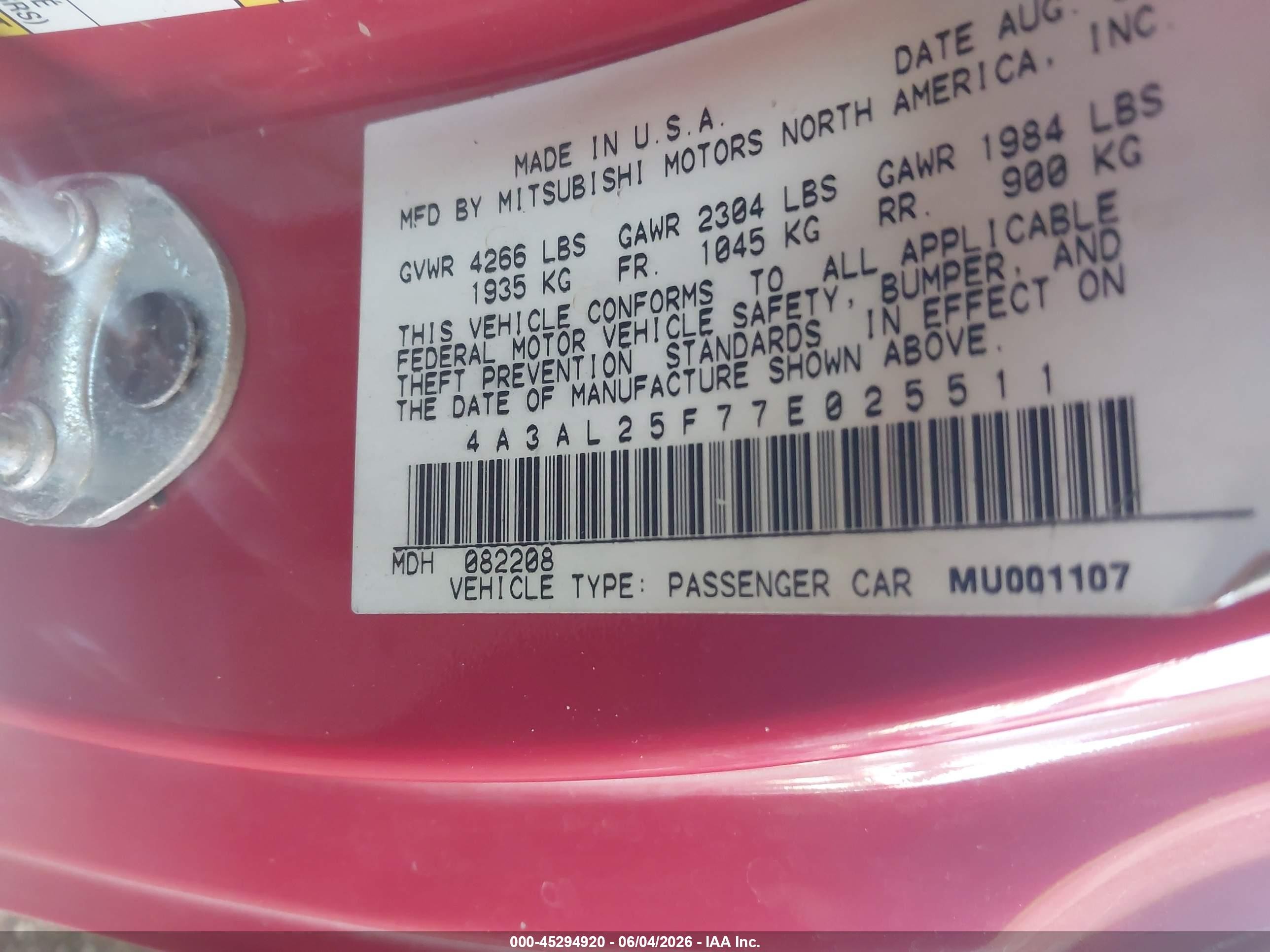 2007 Mitsubishi Eclipse Spyder Gs Red vin: 4A3AL25F77E025511
