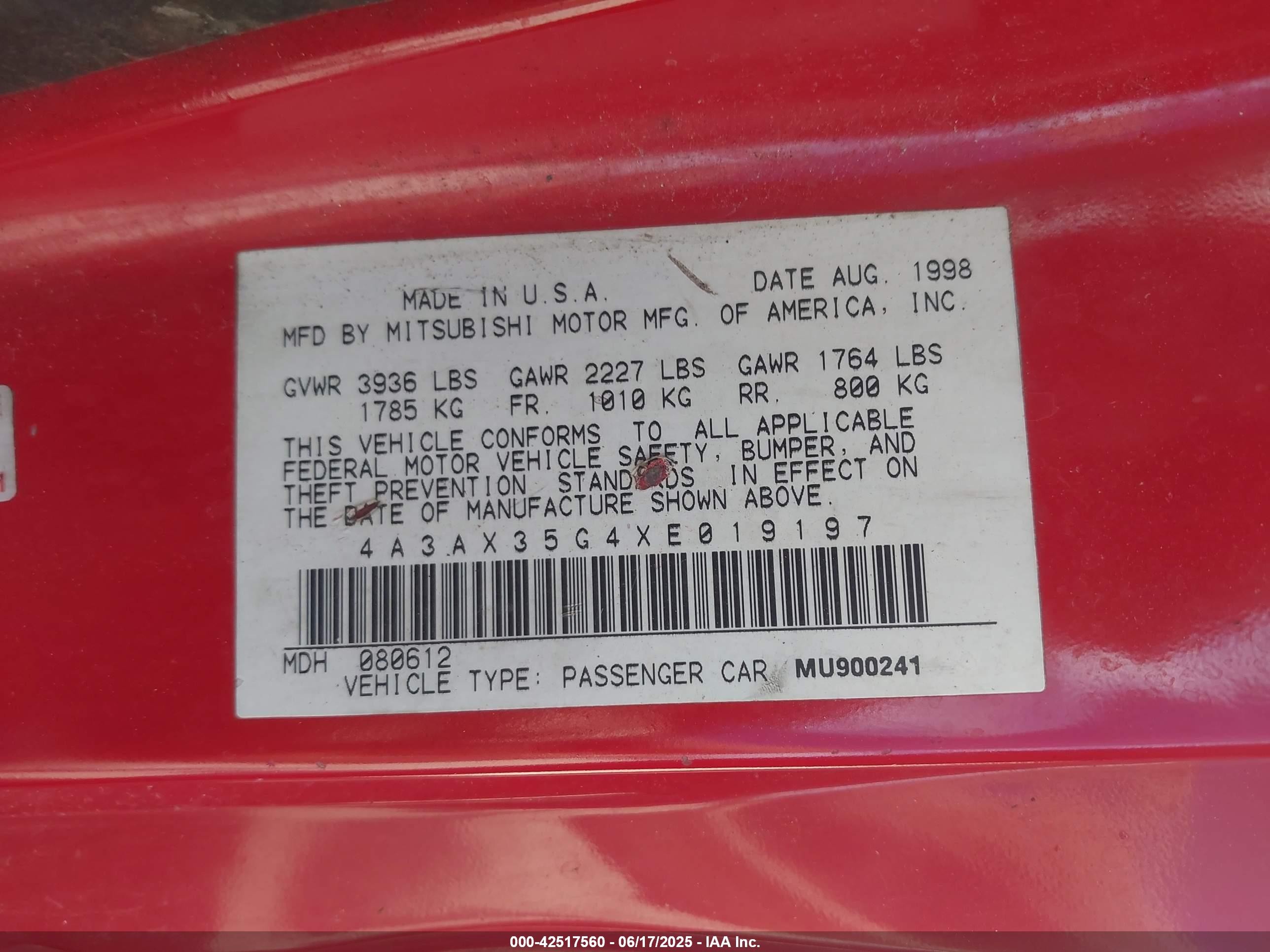 1999 Mitsubishi Eclipse Spyder Gs Red vin: 4A3AX35G4XE019197